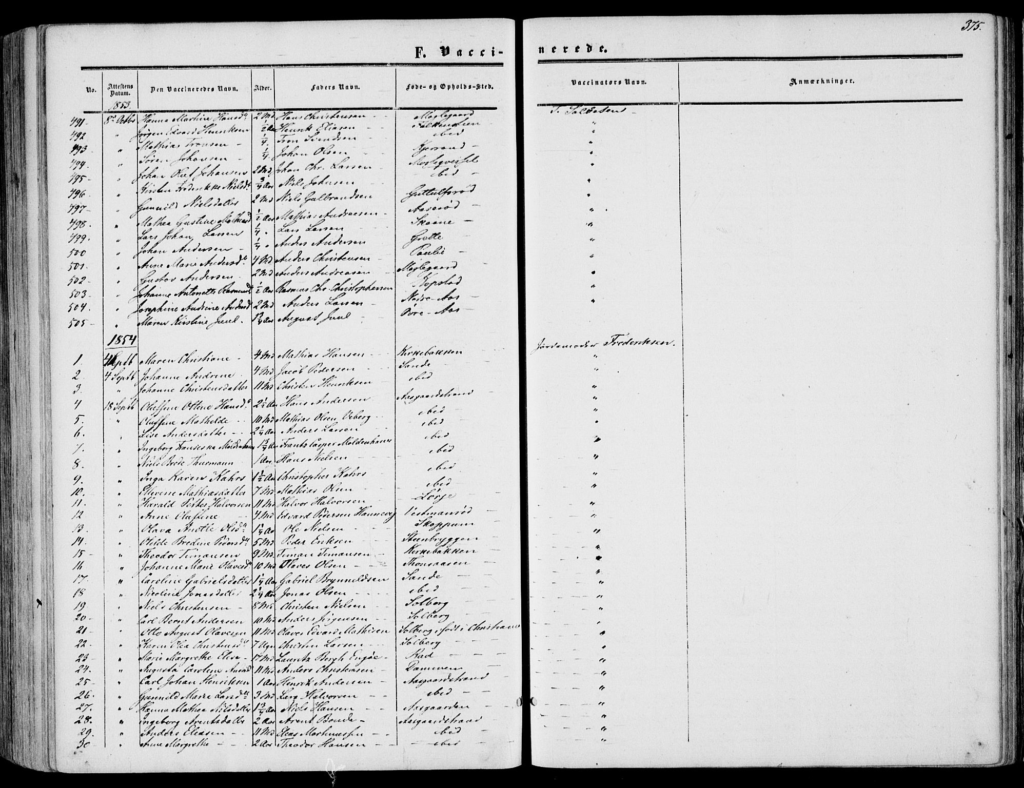 Borre kirkebøker, SAKO/A-338/F/Fa/L0006: Parish register (official) no. I 6, 1852-1862, p. 375
