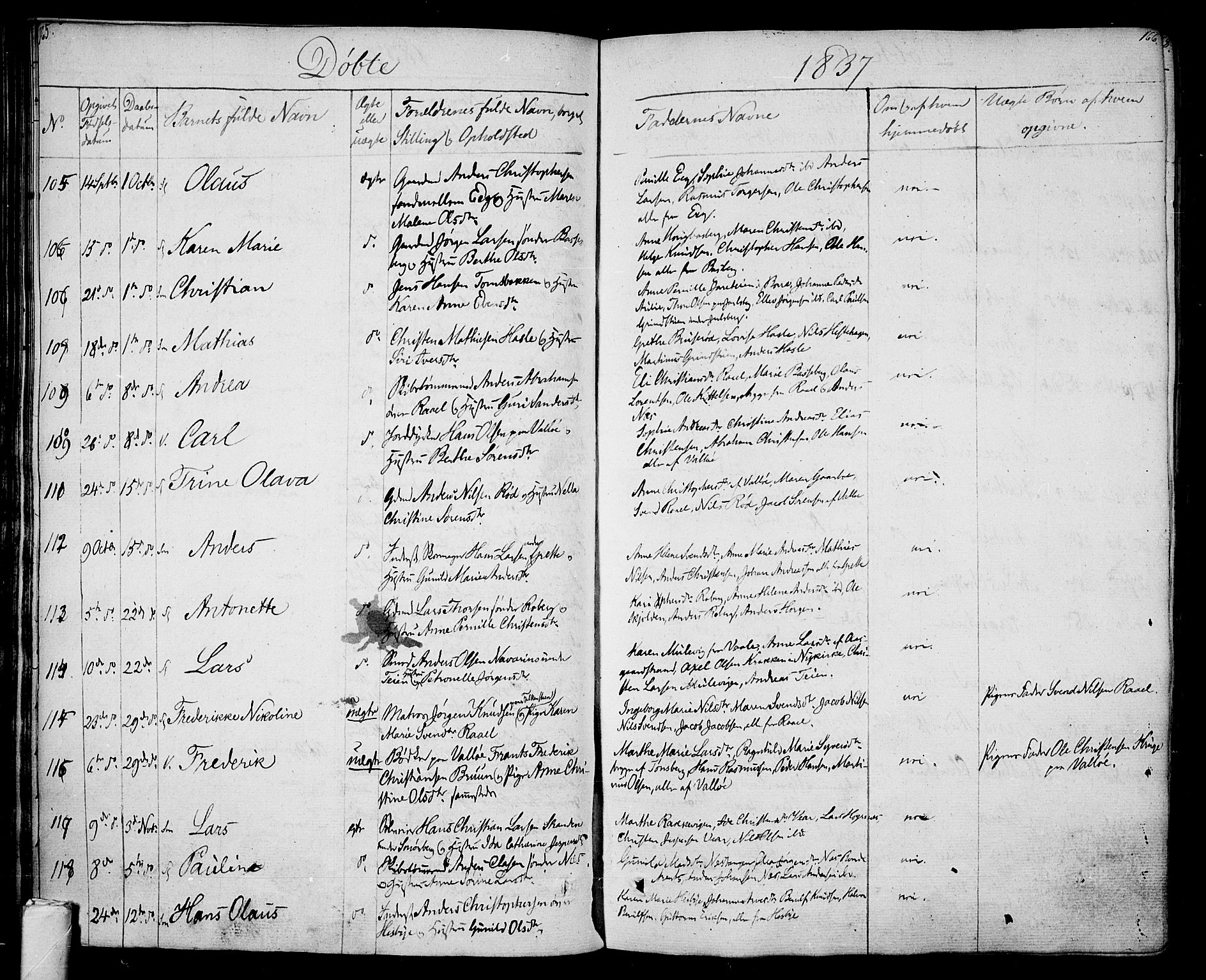 Sem kirkebøker, AV/SAKO-A-5/F/Fa/L0005: Parish register (official) no. I 5, 1825-1842, p. 165-166