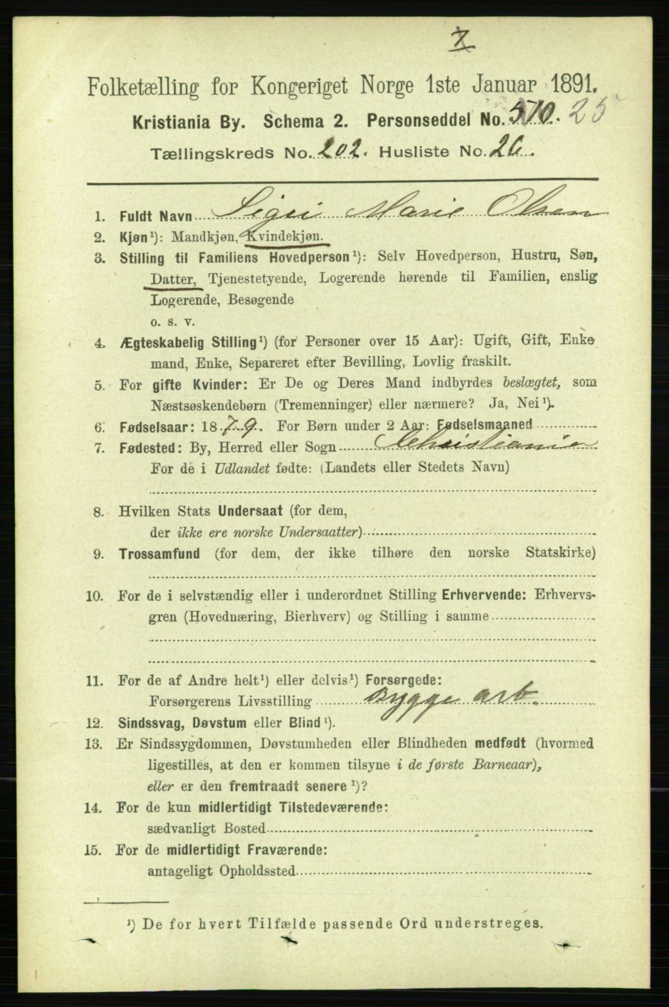 RA, 1891 census for 0301 Kristiania, 1891, p. 122038