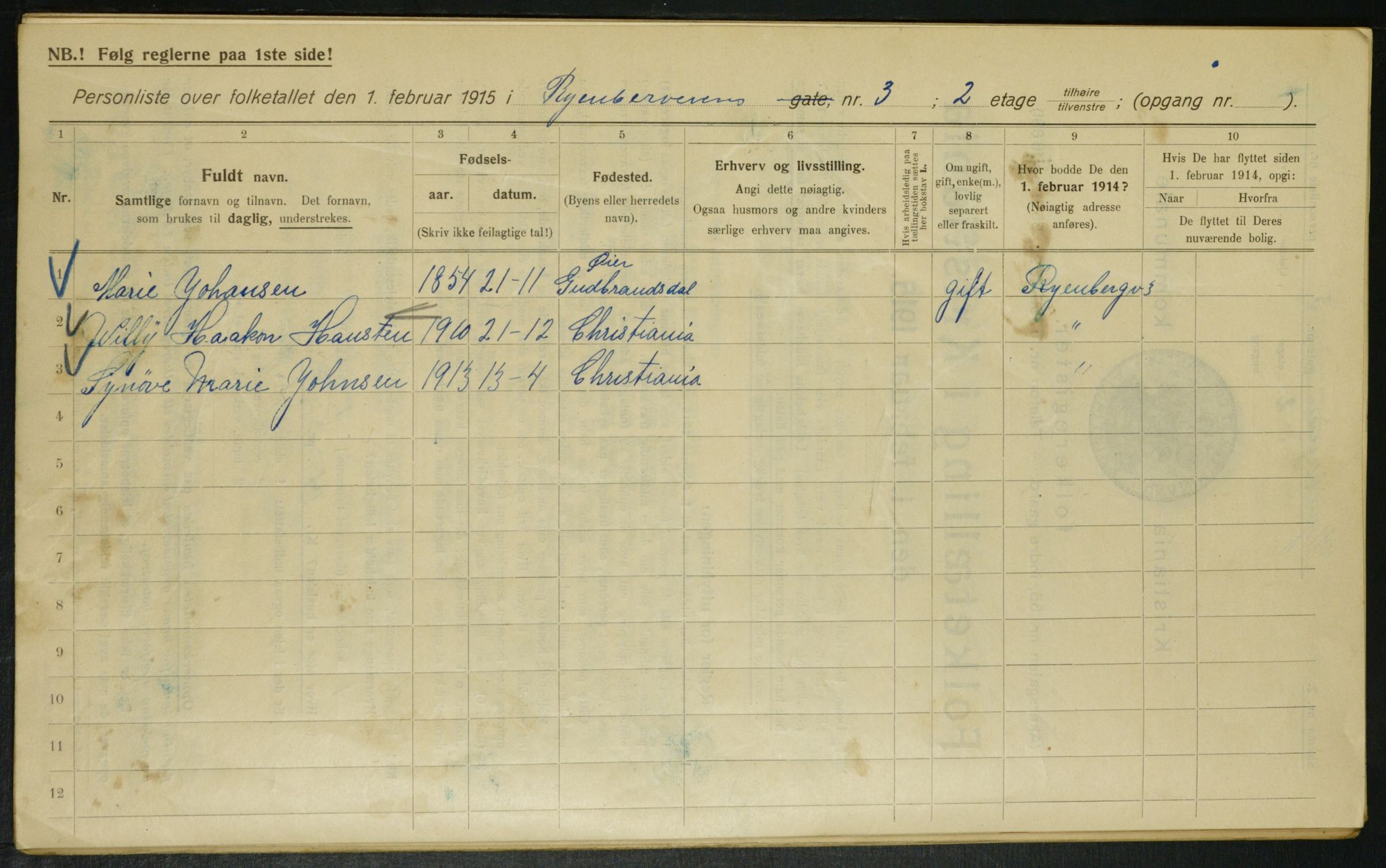 OBA, Municipal Census 1915 for Kristiania, 1915, p. 85317