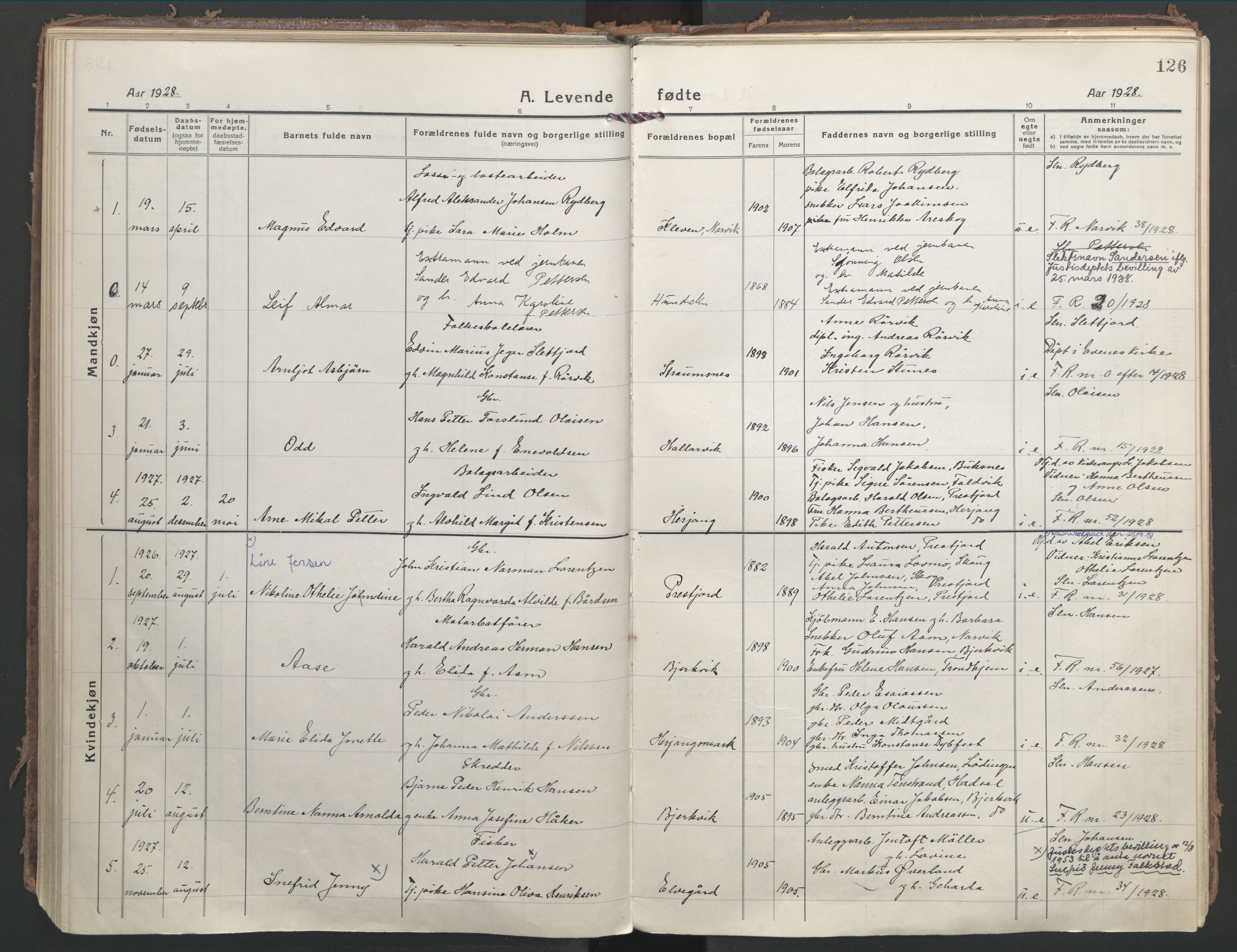 Ministerialprotokoller, klokkerbøker og fødselsregistre - Nordland, SAT/A-1459/866/L0945: Parish register (official) no. 866A08, 1917-1935, p. 126