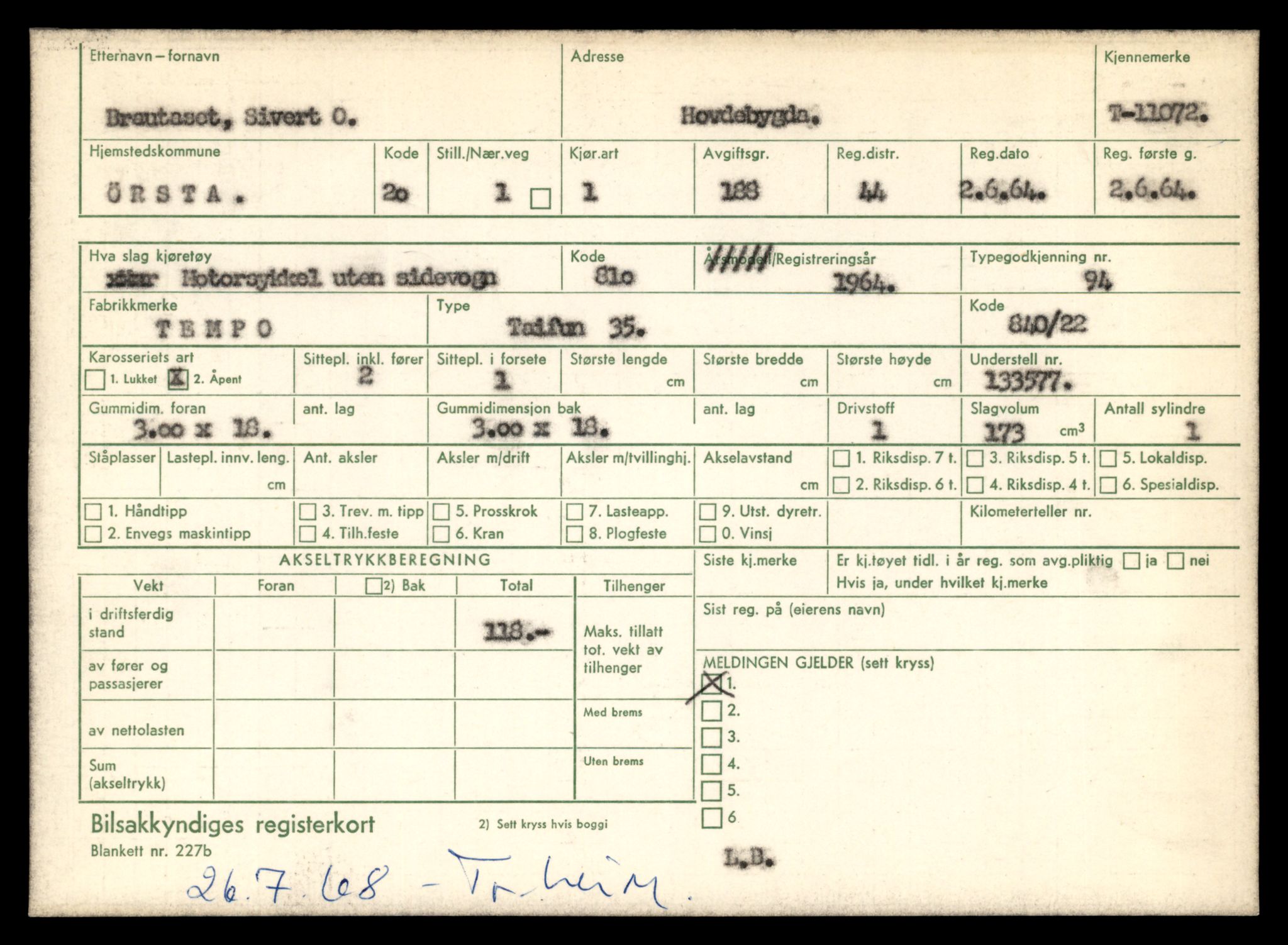 Møre og Romsdal vegkontor - Ålesund trafikkstasjon, AV/SAT-A-4099/F/Fe/L0026: Registreringskort for kjøretøy T 11046 - T 11160, 1927-1998, p. 773