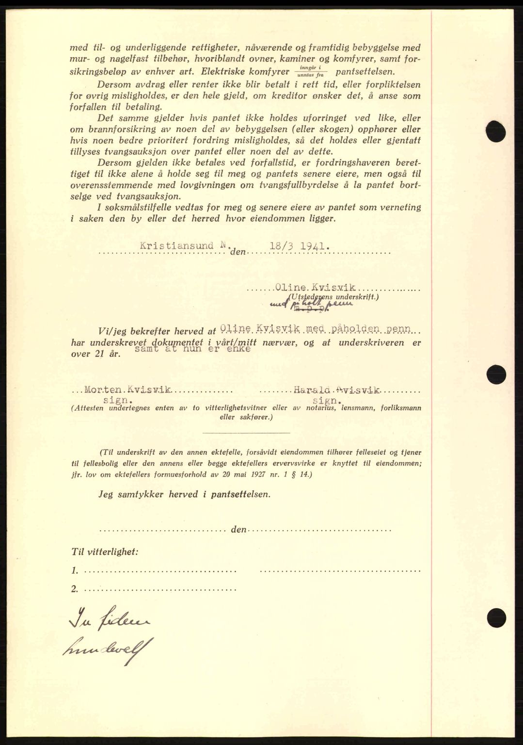 Kristiansund byfogd, AV/SAT-A-4587/A/27: Mortgage book no. 33, 1939-1941, Diary no: : 205/1941