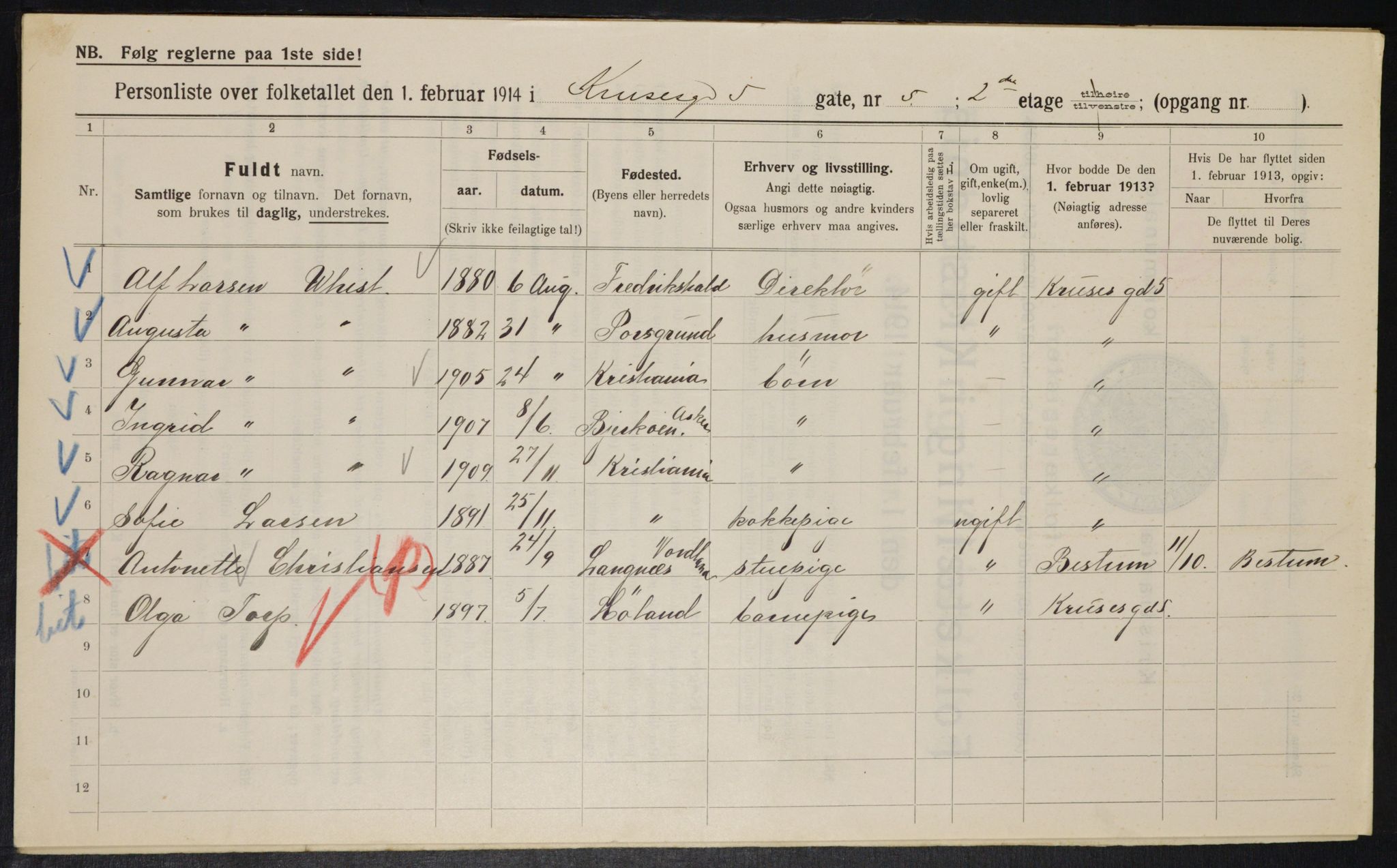 OBA, Municipal Census 1914 for Kristiania, 1914, p. 54877