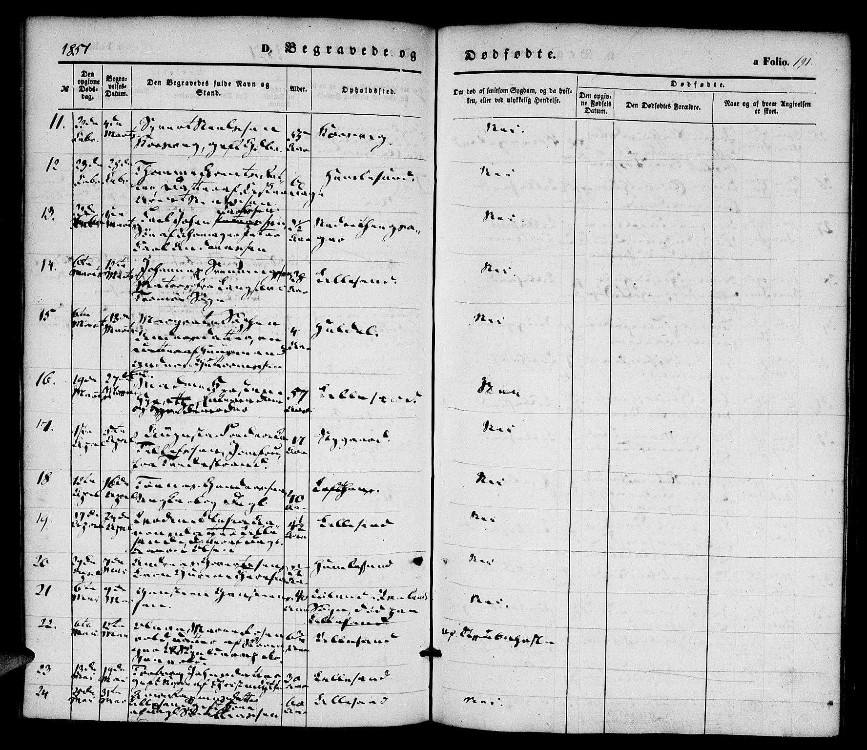 Vestre Moland sokneprestkontor, AV/SAK-1111-0046/F/Fa/Fab/L0006: Parish register (official) no. A 6, 1850-1858, p. 191