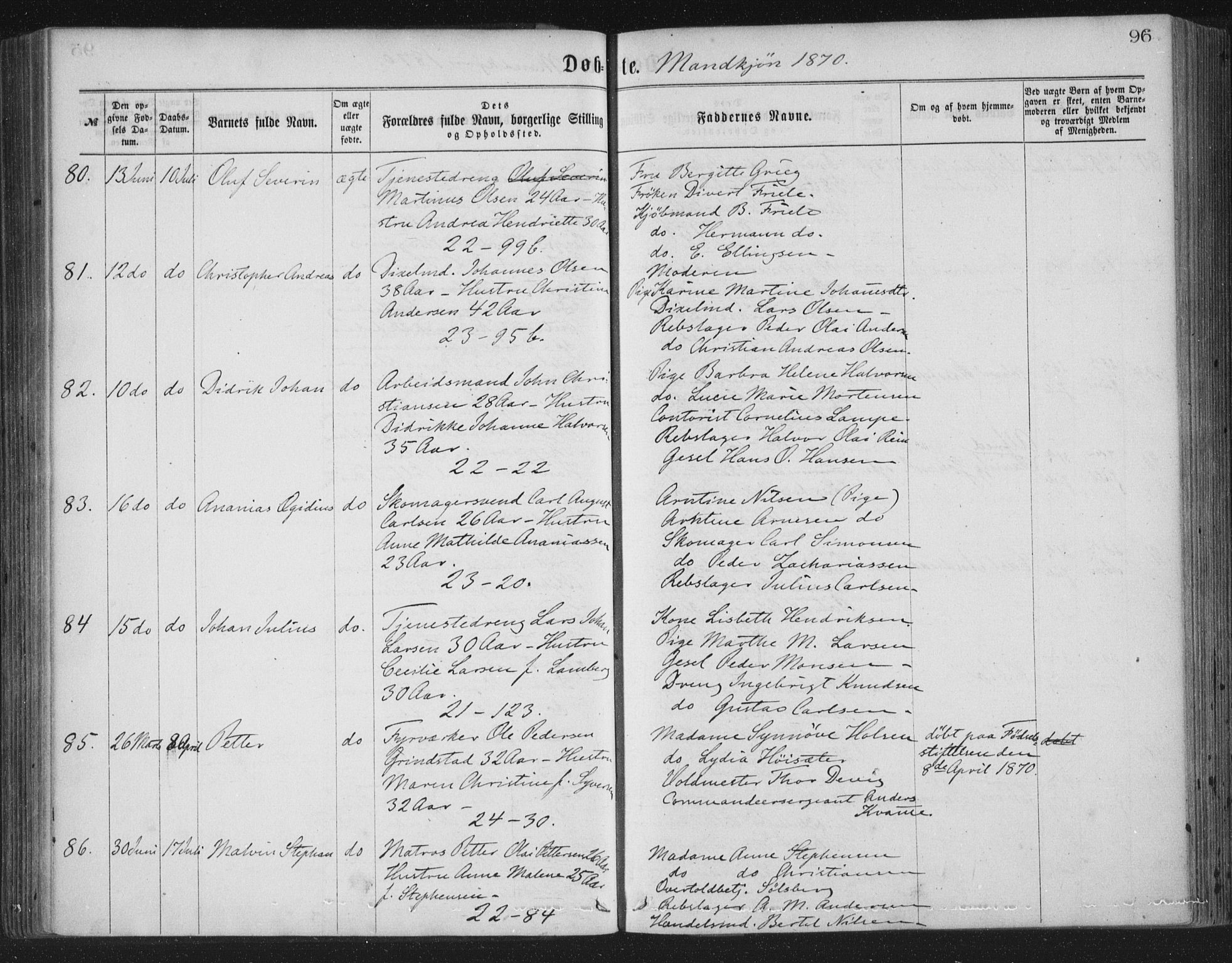 Korskirken sokneprestembete, SAB/A-76101/H/Haa/L0019: Parish register (official) no. B 5, 1866-1871, p. 96