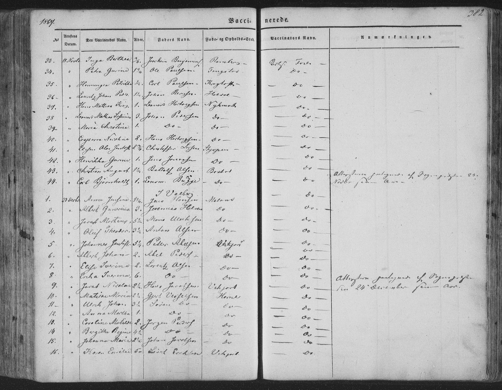 Ministerialprotokoller, klokkerbøker og fødselsregistre - Nordland, AV/SAT-A-1459/880/L1131: Parish register (official) no. 880A05, 1844-1868, p. 382