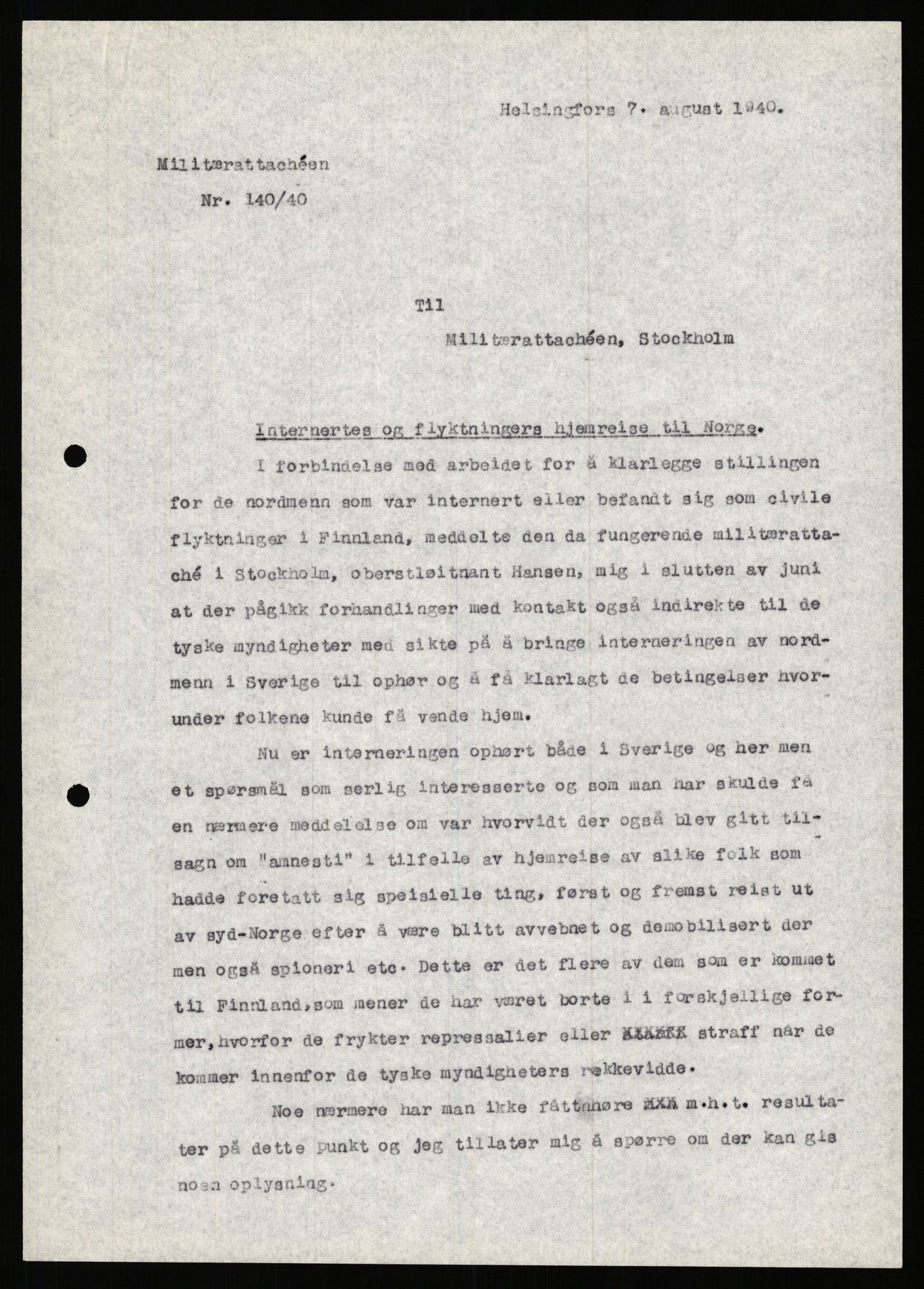 Forsvaret, Forsvarets krigshistoriske avdeling, AV/RA-RAFA-2017/Y/Ya/L0006: II-C-11-11,2 - Utenriksdepartementet.  Legasjonen i Helsingfors., 1940-1946, p. 114