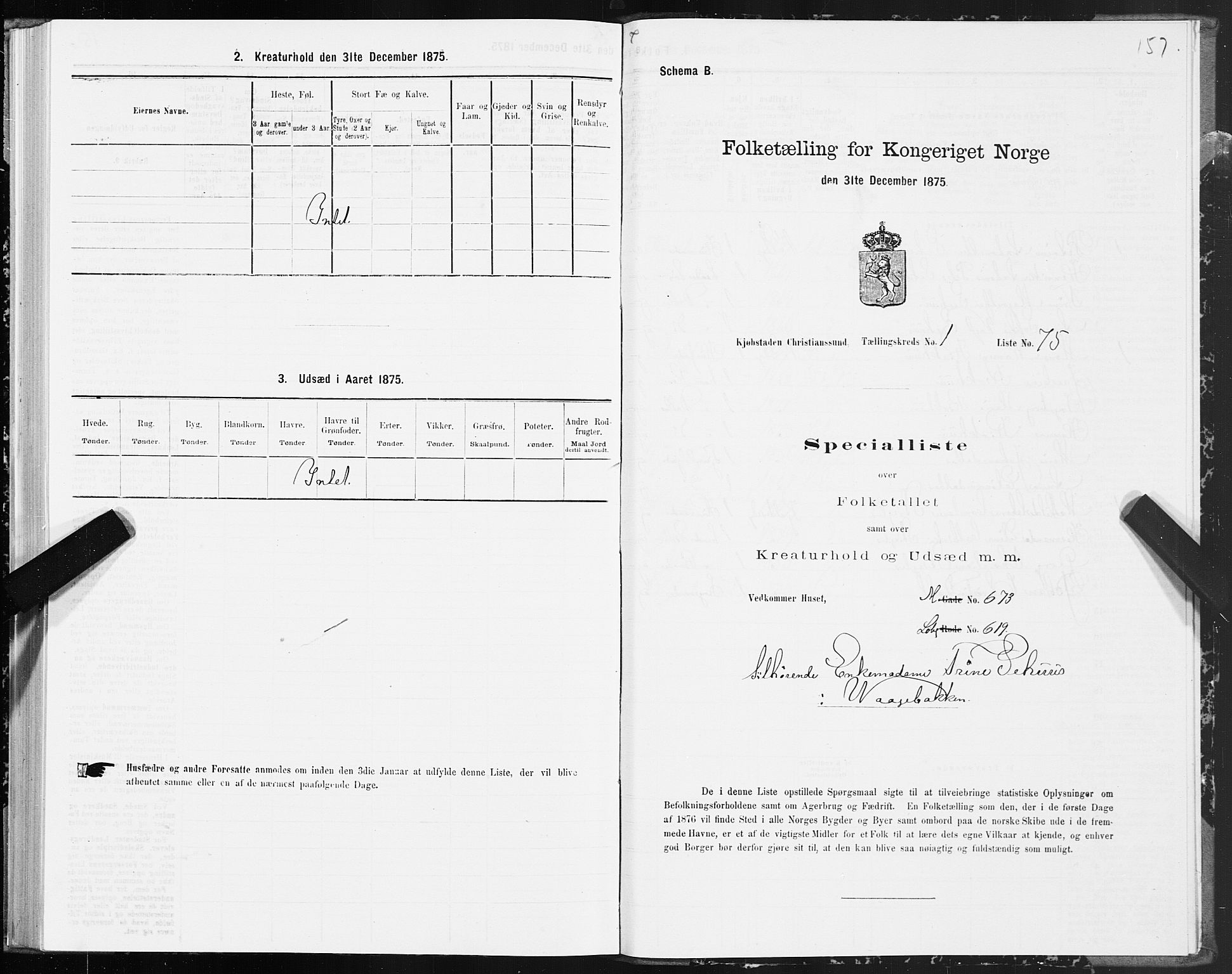 SAT, 1875 census for 1503B Kristiansund/Kristiansund, 1875, p. 1157