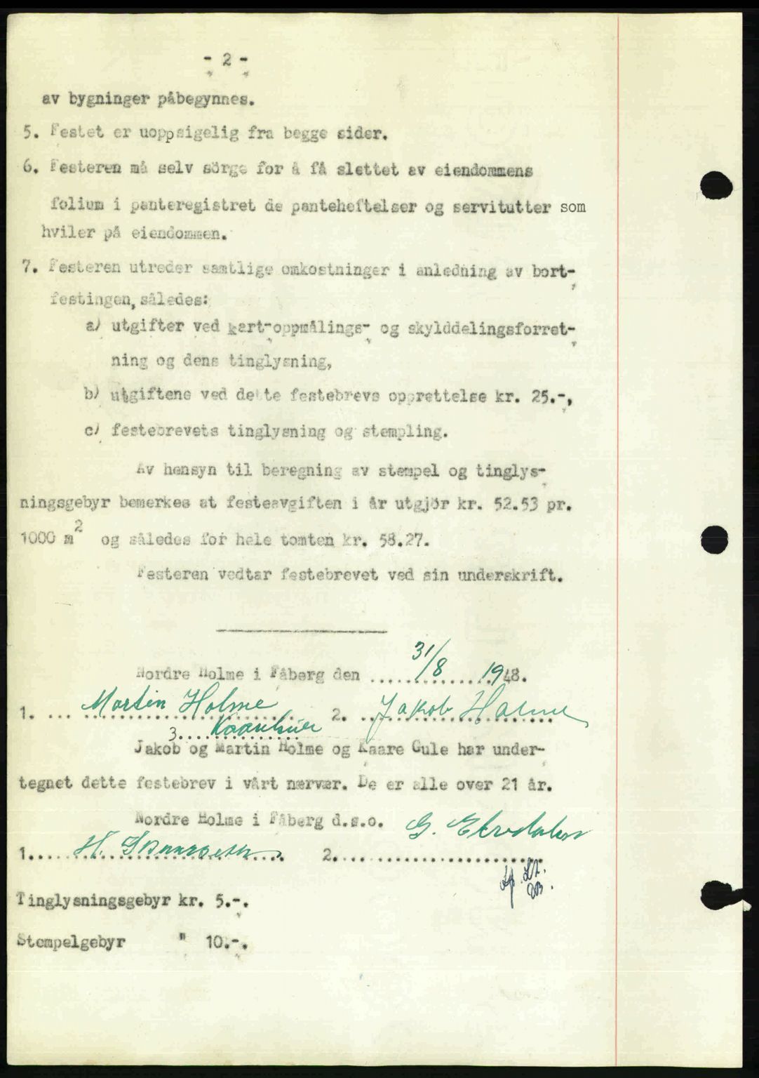 Sør-Gudbrandsdal tingrett, SAH/TING-004/H/Hb/Hbd/L0022: Mortgage book no. A22, 1948-1948, Diary no: : 2047/1948