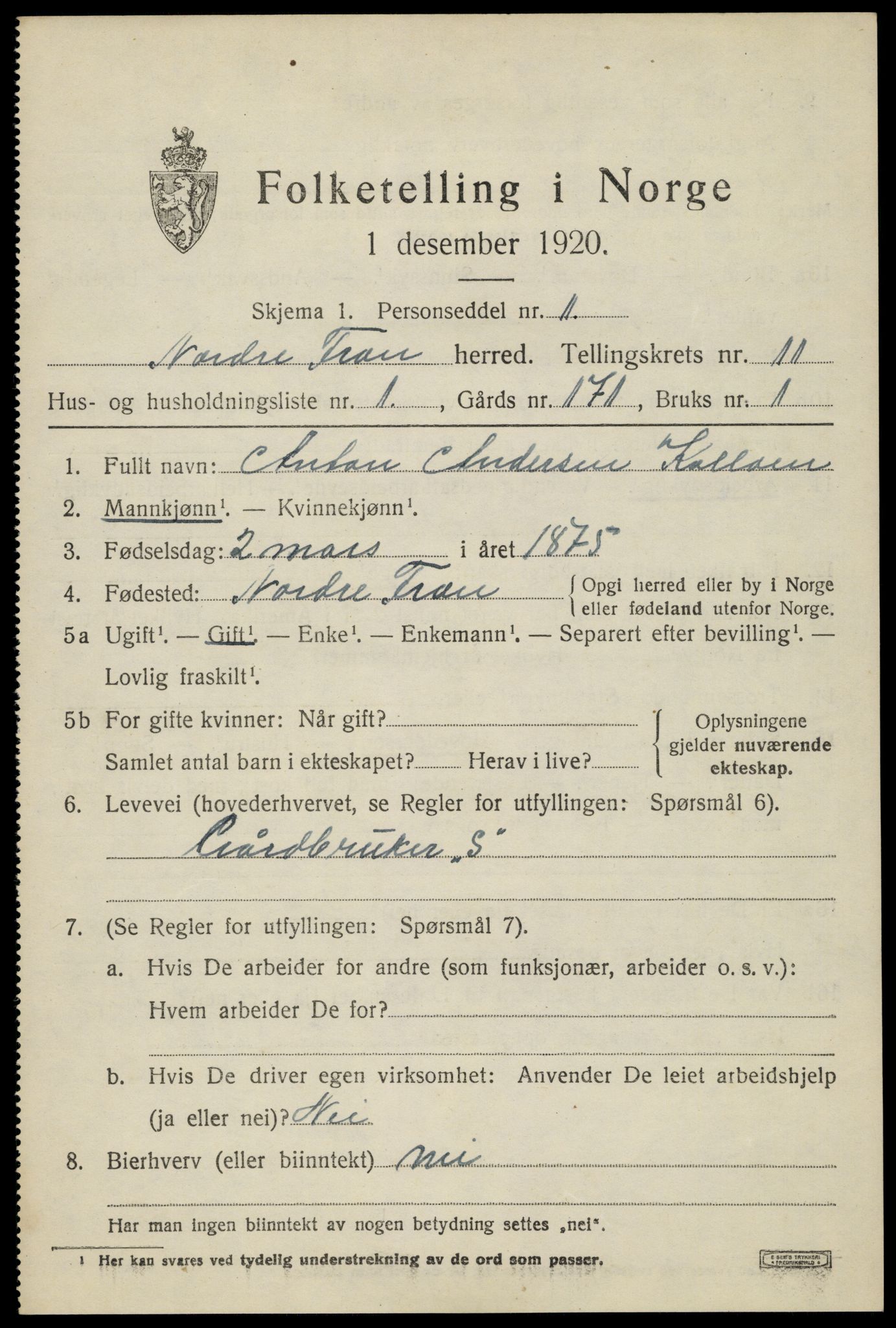 SAH, 1920 census for Nord-Fron, 1920, p. 9386