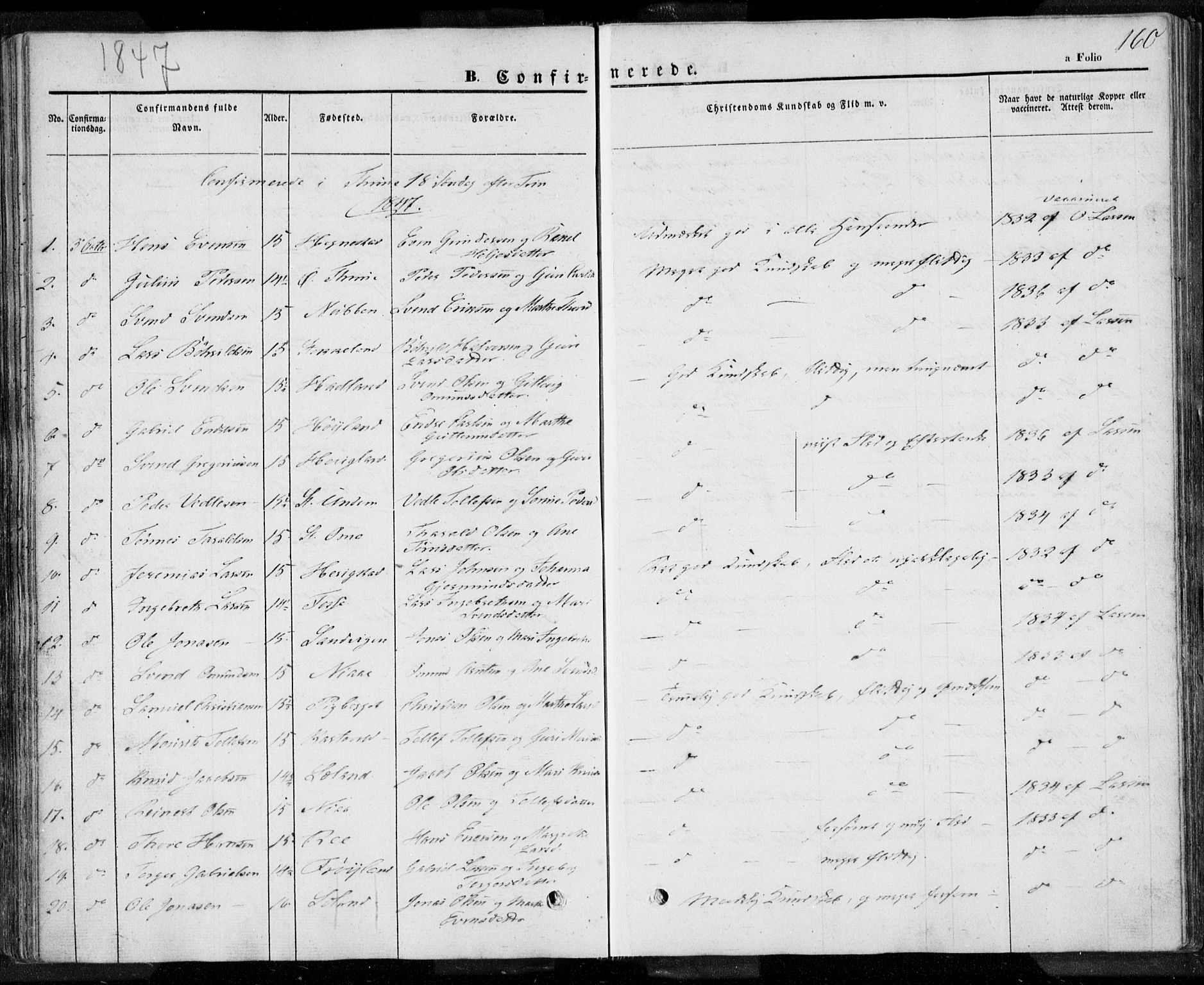 Lye sokneprestkontor, SAST/A-101794/001/30BA/L0005: Parish register (official) no. A 5.1, 1842-1855, p. 160