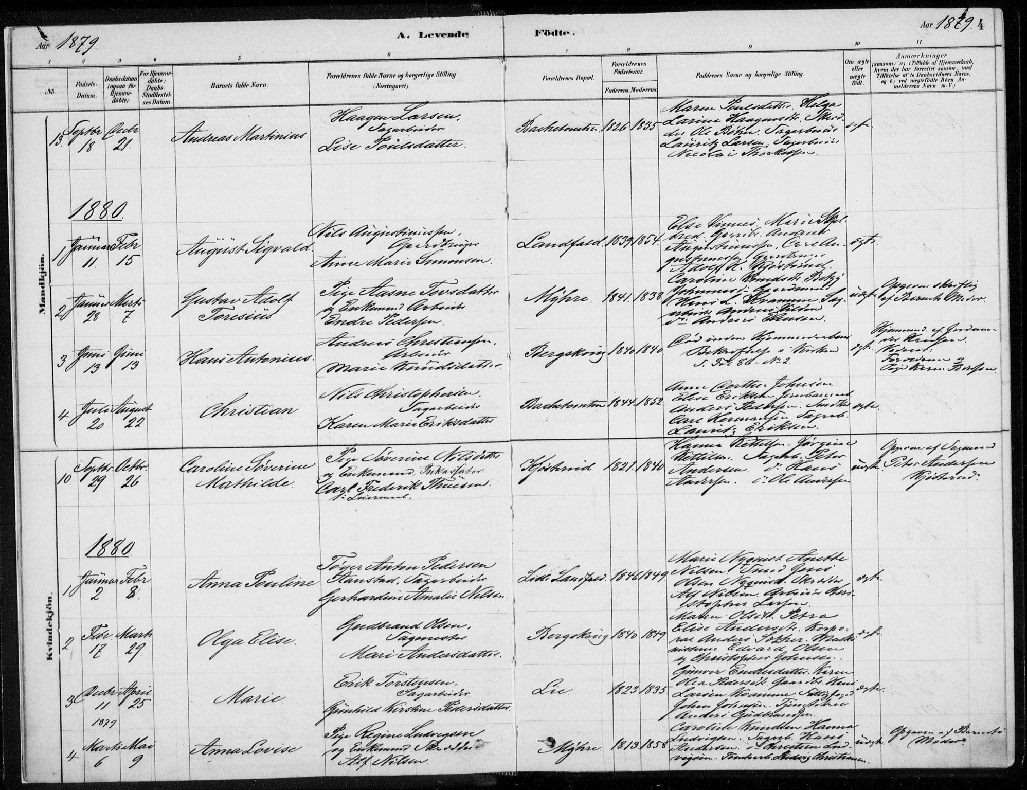 Åssiden kirkebøker, AV/SAKO-A-251/F/Fa/L0001: Parish register (official) no. 1, 1878-1904, p. 4