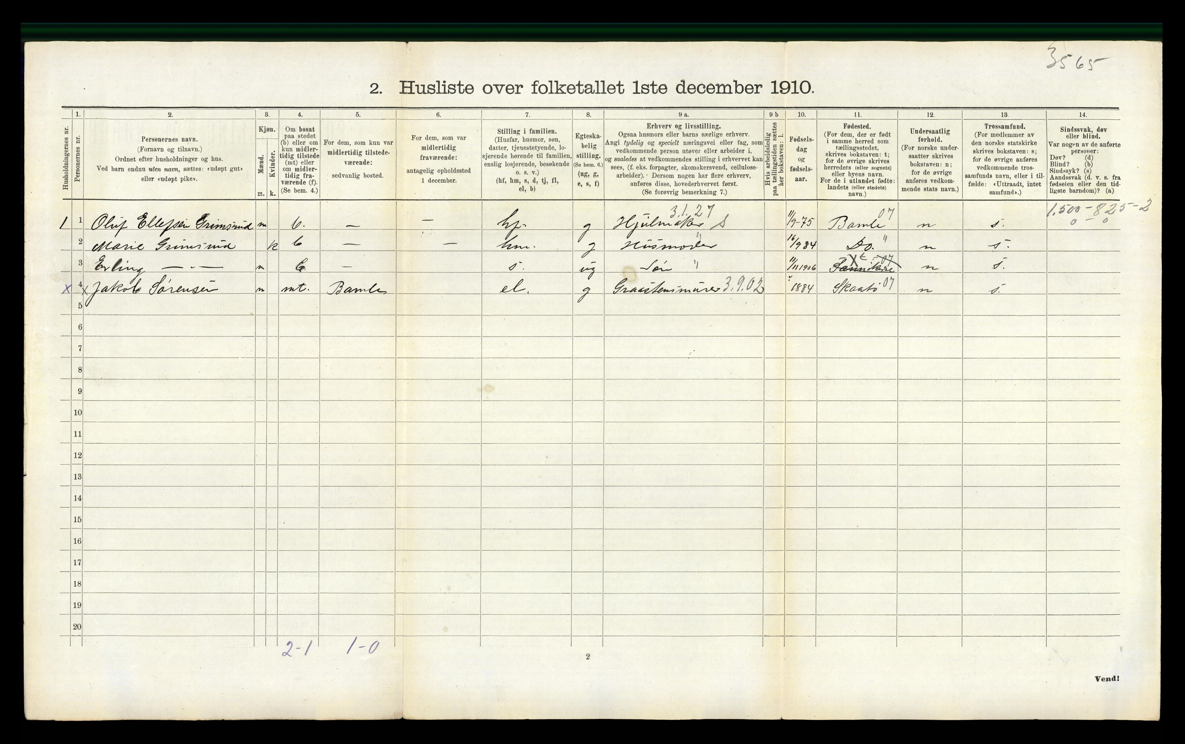 RA, 1910 census for Sannidal, 1910, p. 699