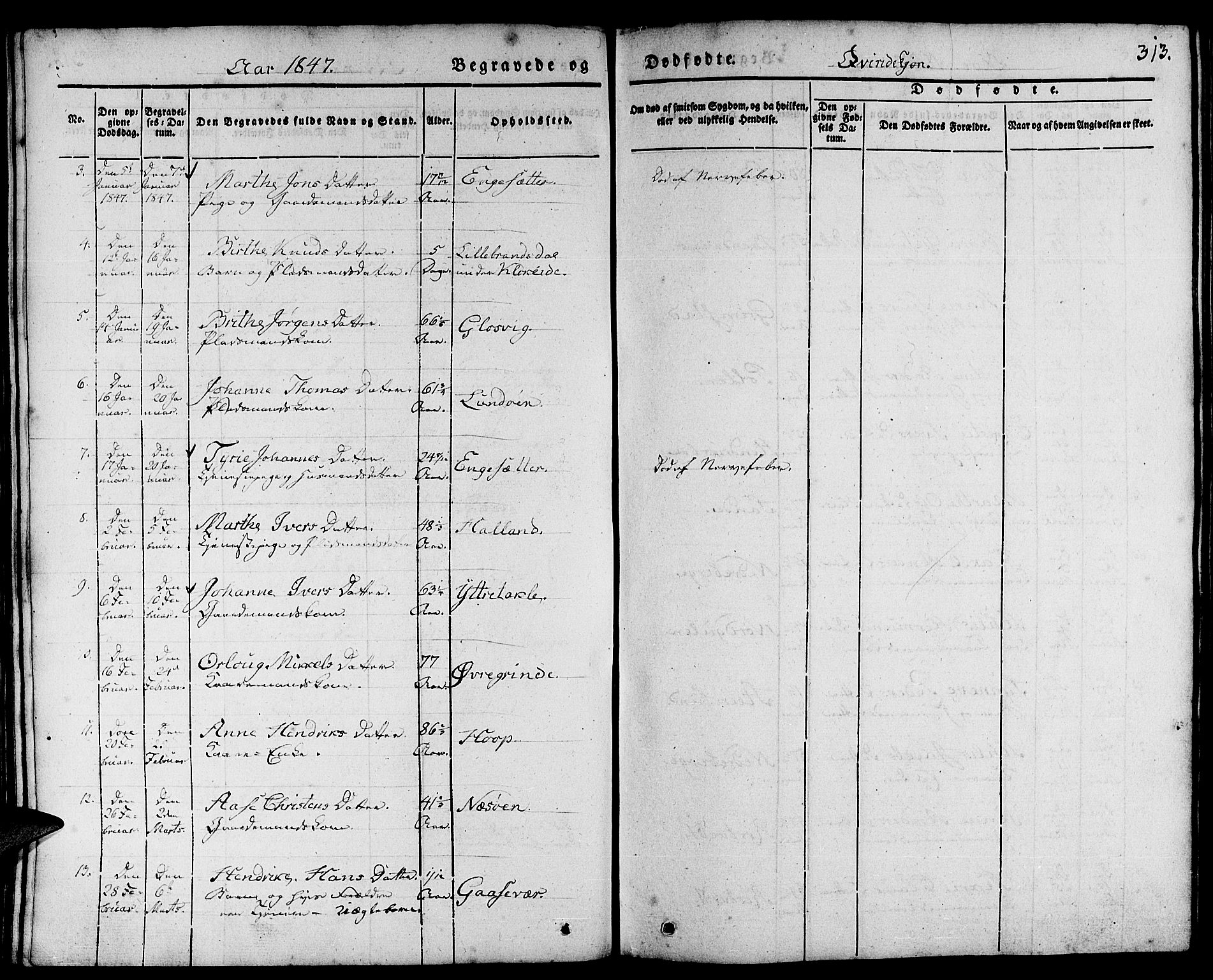 Gulen sokneprestembete, AV/SAB-A-80201/H/Haa/Haaa/L0020: Parish register (official) no. A 20, 1837-1847, p. 313