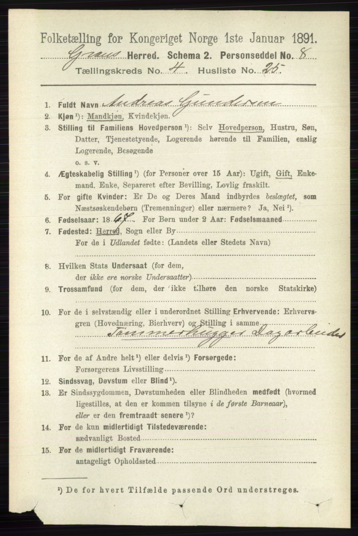 RA, 1891 census for 0534 Gran, 1891, p. 1316