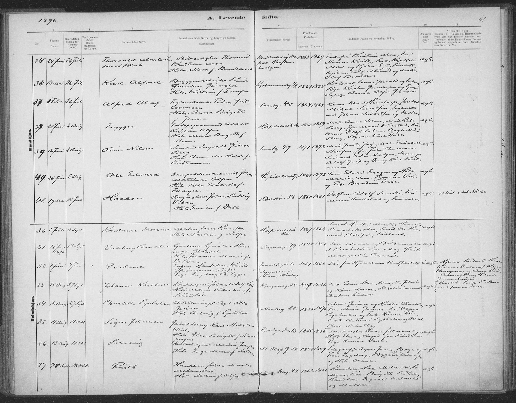 Ministerialprotokoller, klokkerbøker og fødselsregistre - Sør-Trøndelag, AV/SAT-A-1456/602/L0122: Parish register (official) no. 602A20, 1892-1908, p. 41