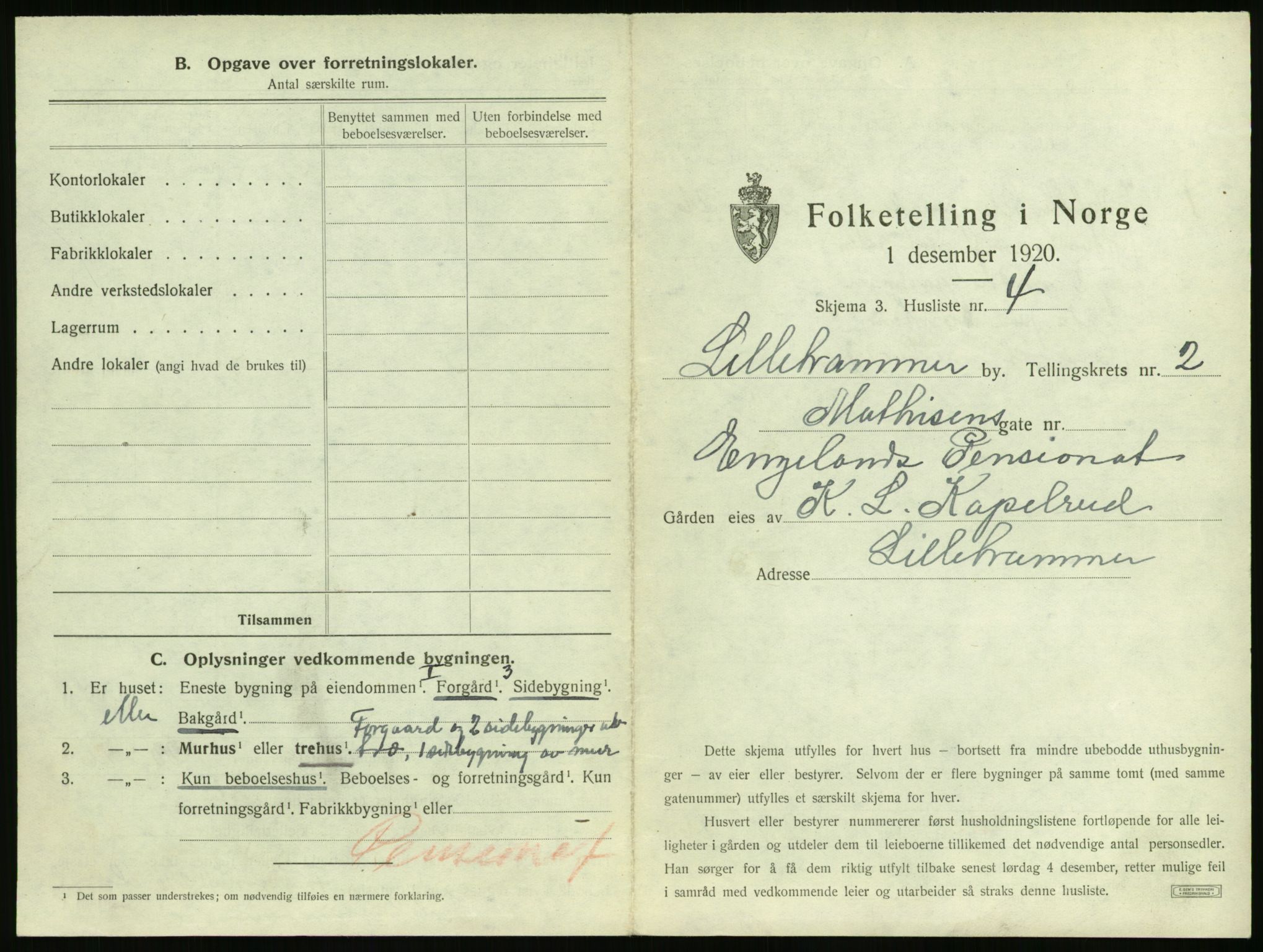 SAH, 1920 census for Lillehammer, 1920, p. 170