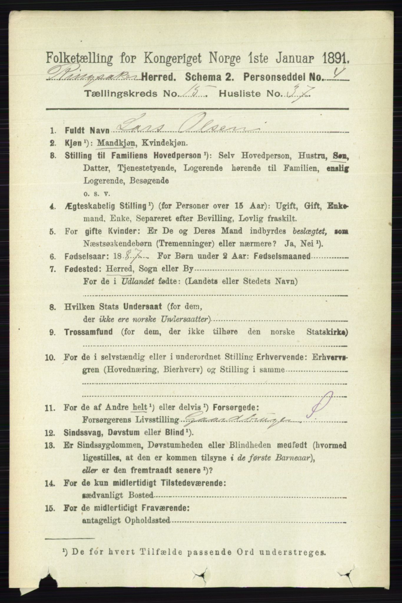 RA, 1891 census for 0412 Ringsaker, 1891, p. 8723