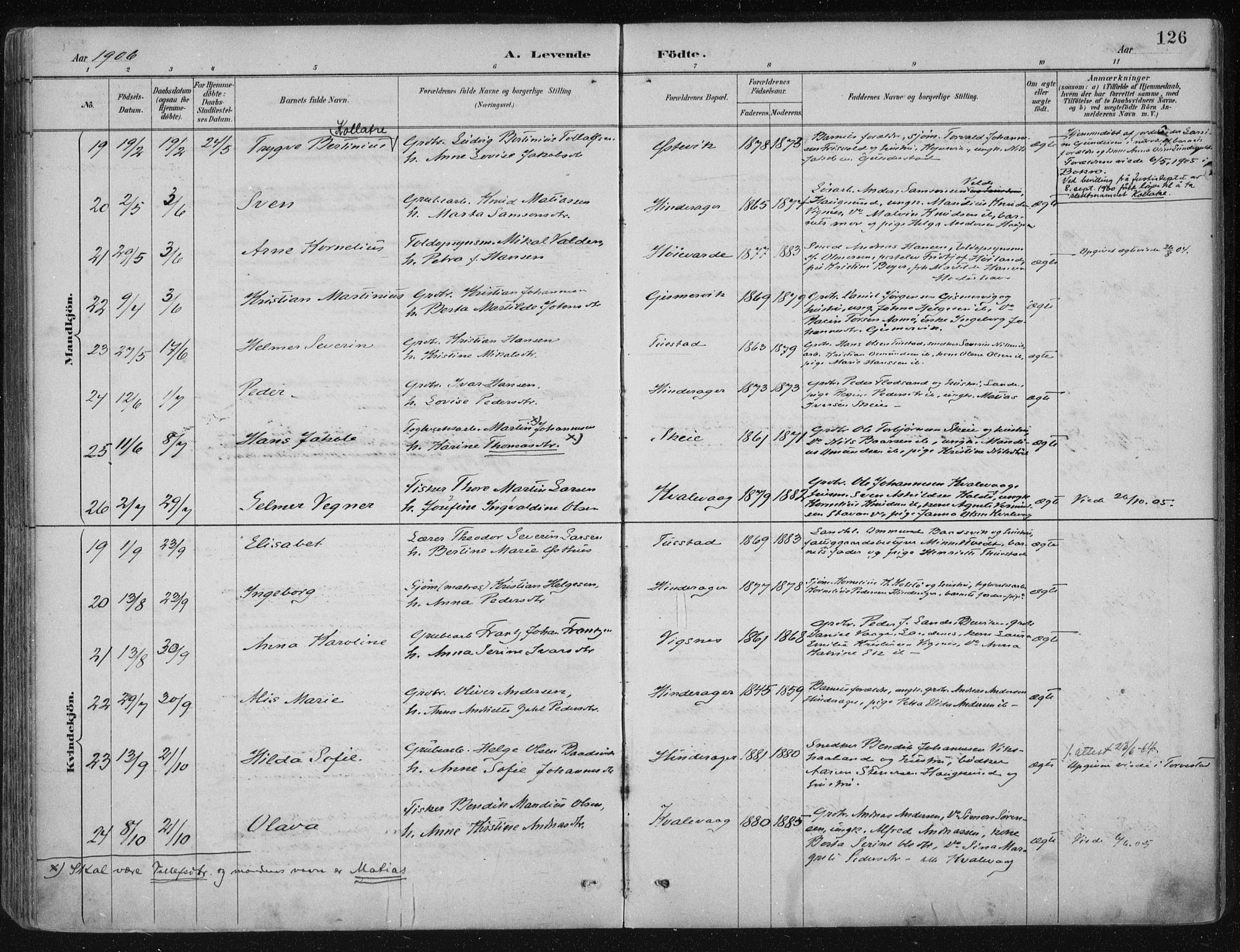 Avaldsnes sokneprestkontor, AV/SAST-A -101851/H/Ha/Haa/L0017: Parish register (official) no. A 17, 1889-1920, p. 126