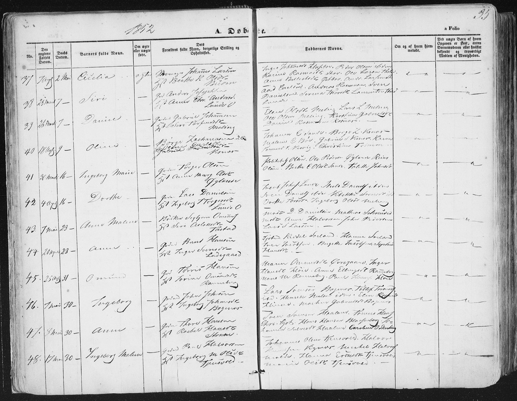 Hetland sokneprestkontor, AV/SAST-A-101826/30/30BA/L0002: Parish register (official) no. A 2, 1849-1869, p. 35