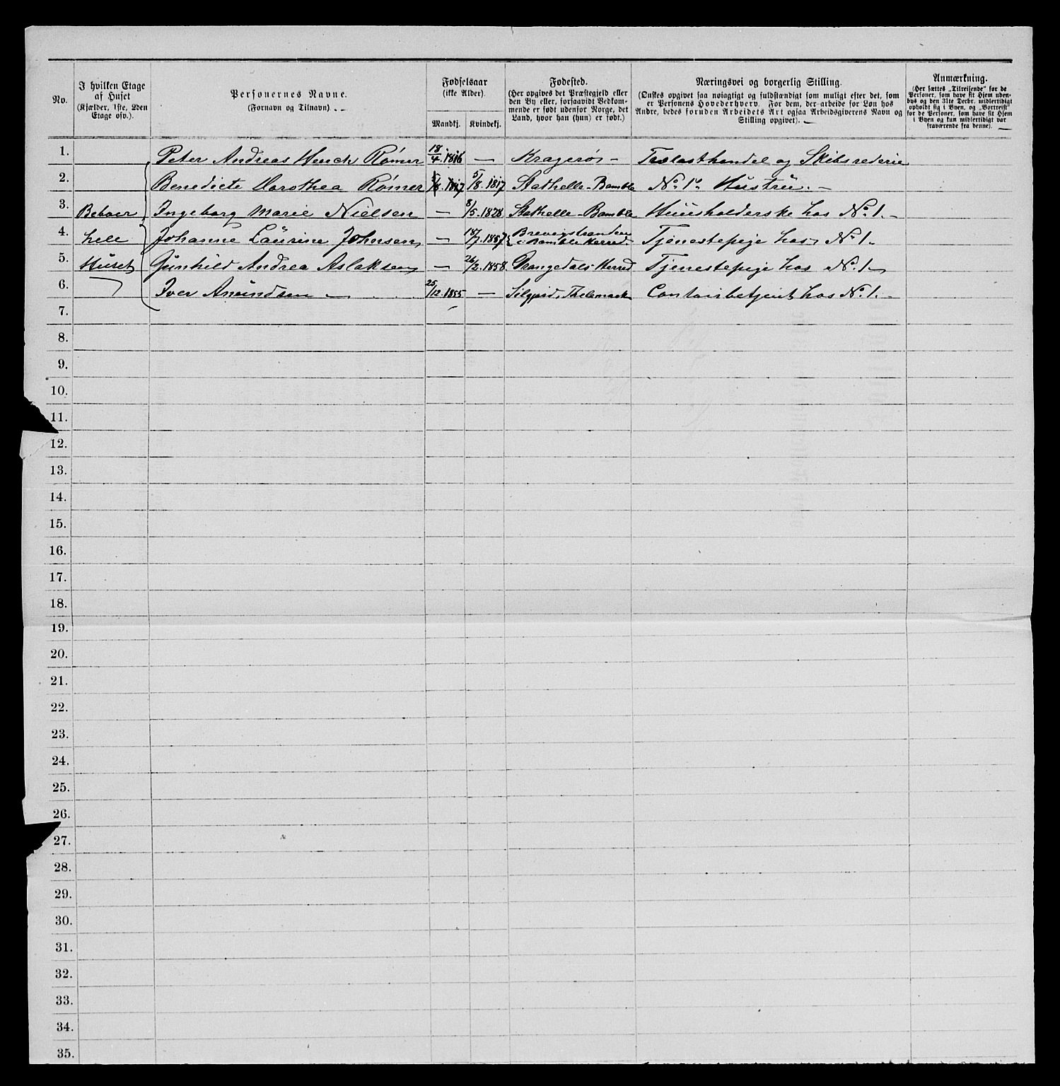 SAKO, 1885 census for 0801 Kragerø, 1885, p. 1034