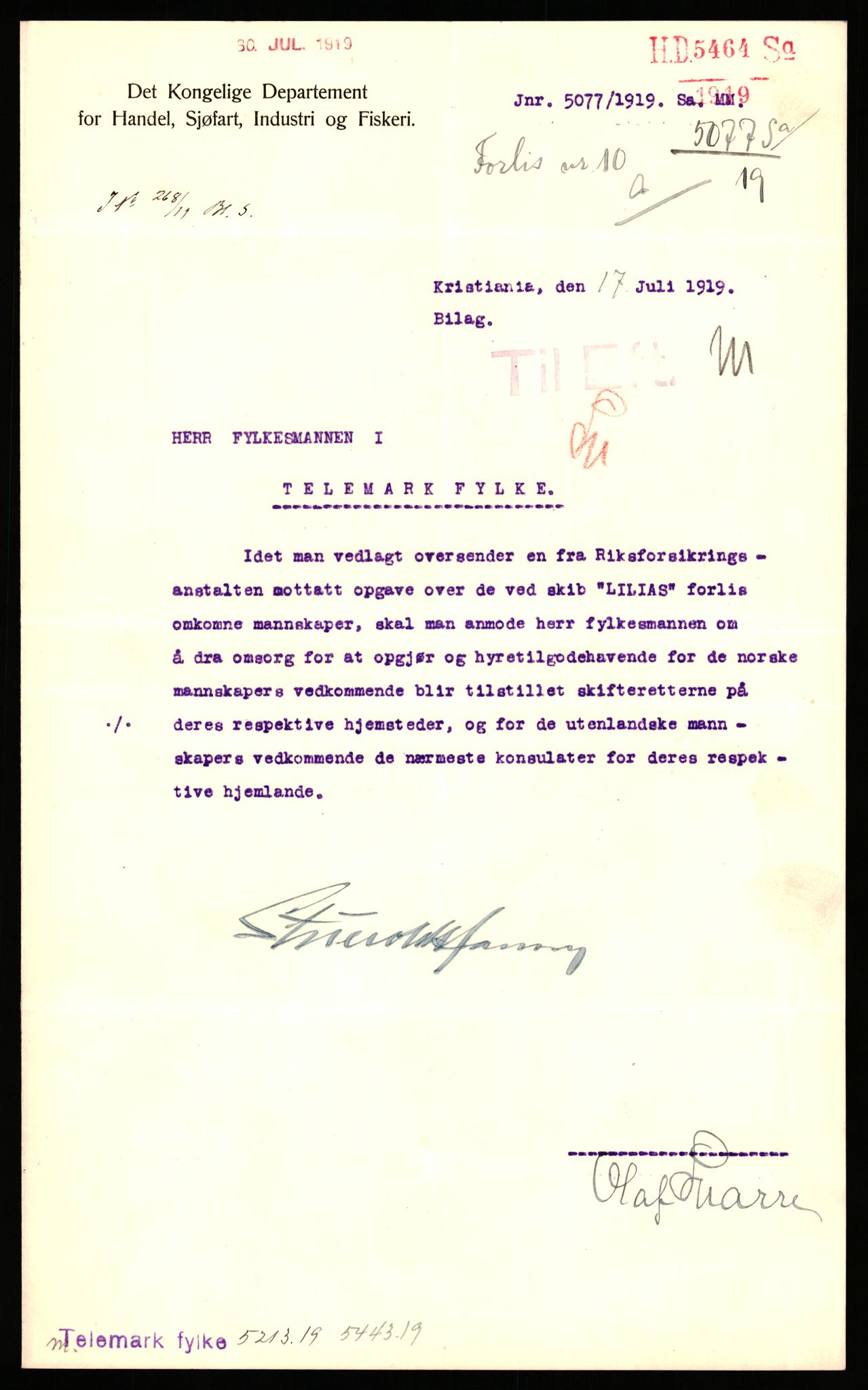 Handelsdepartementet, Sjøfartsavdelingen, 1. sjømannskontor, RA/S-1405/D/Dm/L0010: Forliste skip Lar - Min, 1906-1920, p. 392