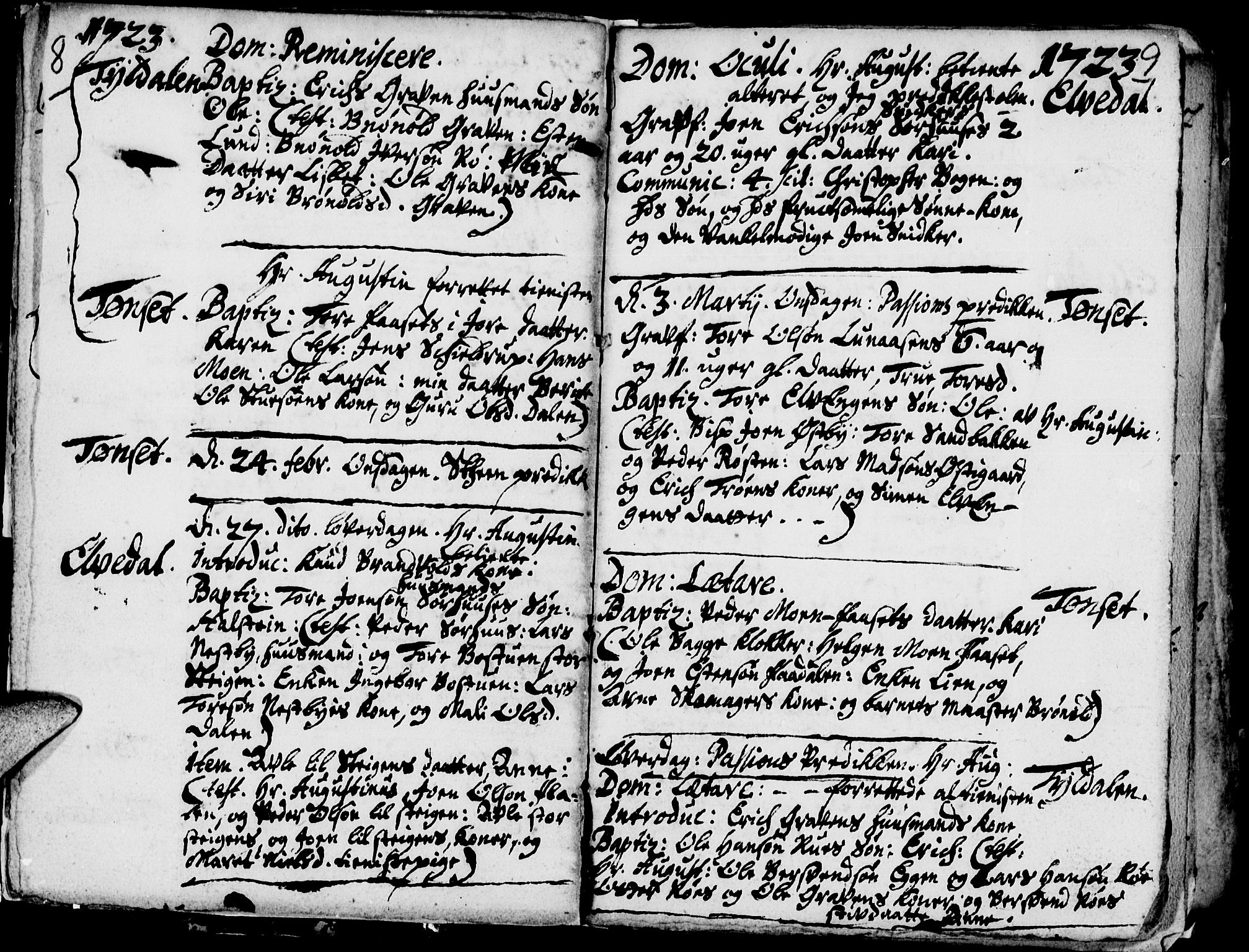 Tynset prestekontor, SAH/PREST-058/H/Ha/Haa/L0001: Parish register (official) no. 1, 1722-1732, p. 8-9