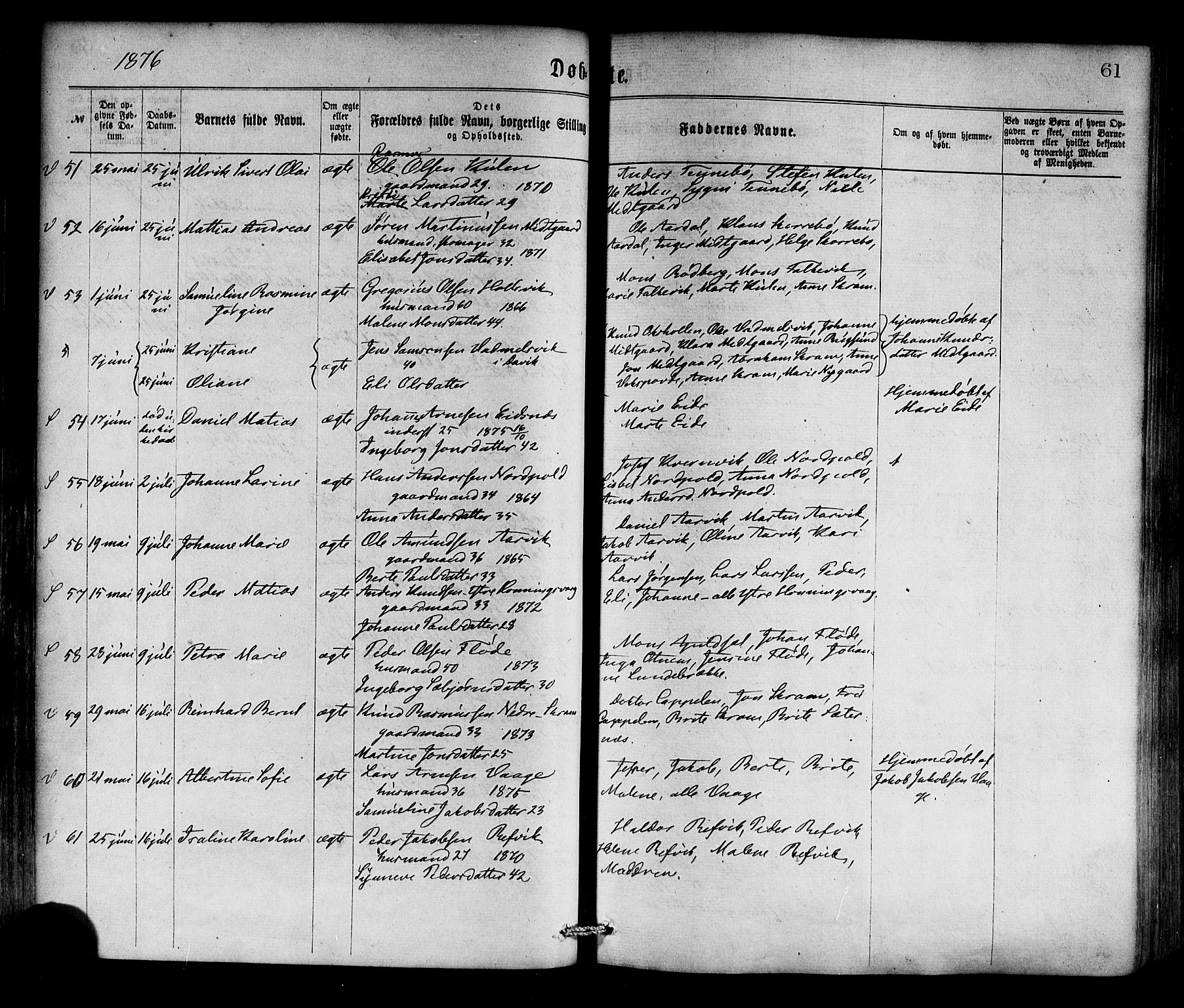 Selje sokneprestembete, SAB/A-99938/H/Ha/Haa/Haaa: Parish register (official) no. A 12, 1870-1880, p. 61
