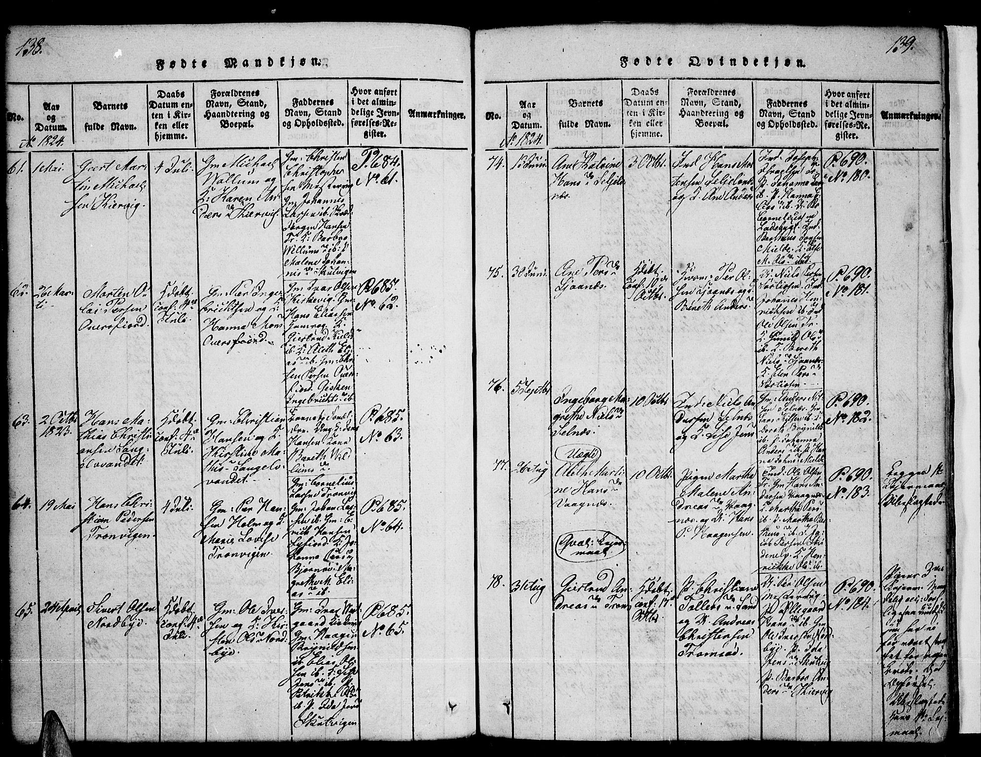 Tromsø sokneprestkontor/stiftsprosti/domprosti, AV/SATØ-S-1343/G/Ga/L0007kirke: Parish register (official) no. 7, 1821-1828, p. 138-139