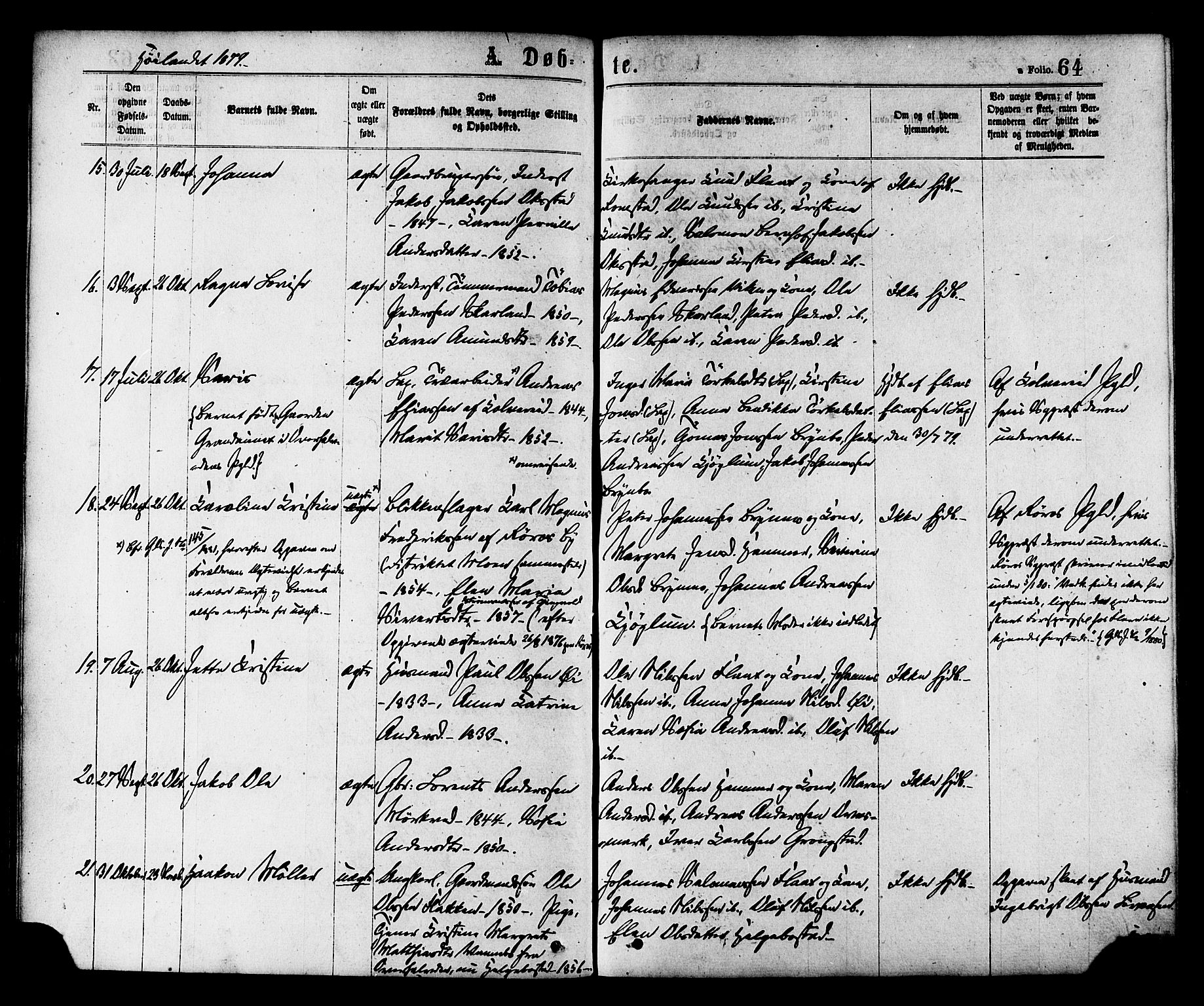 Ministerialprotokoller, klokkerbøker og fødselsregistre - Nord-Trøndelag, AV/SAT-A-1458/758/L0516: Parish register (official) no. 758A03 /2, 1869-1879, p. 64