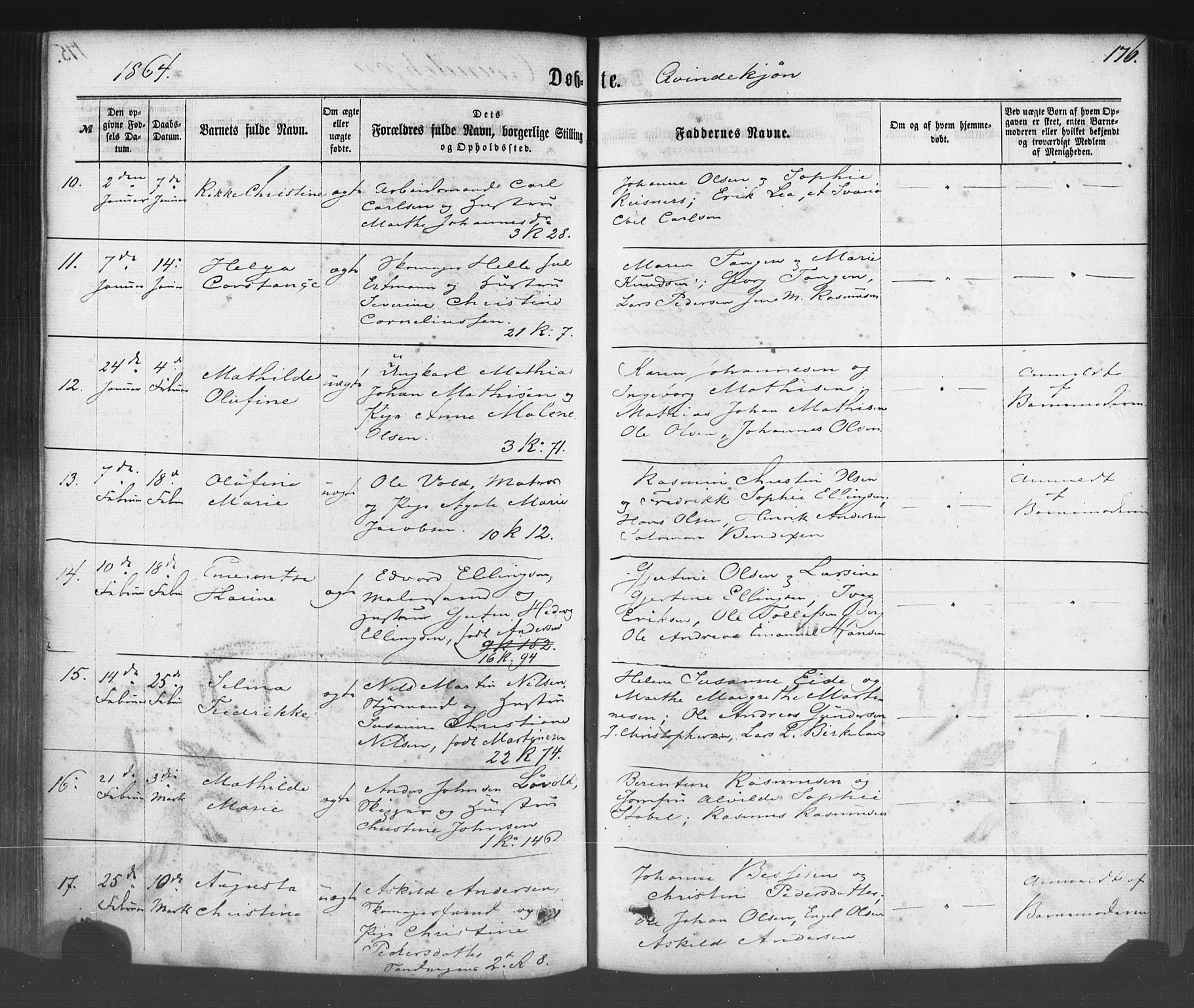 Fødselsstiftelsens sokneprestembete*, SAB/-: Parish register (official) no. A 1, 1863-1883, p. 176