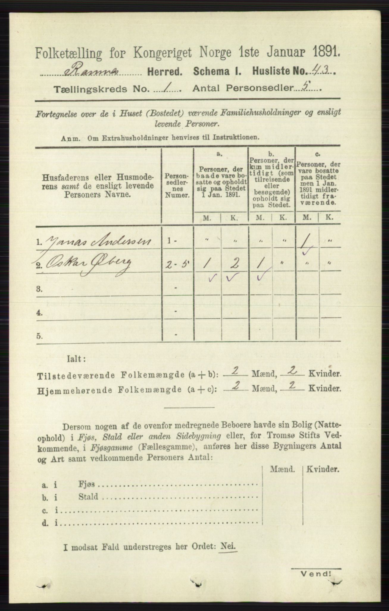 RA, 1891 census for 0718 Ramnes, 1891, p. 70