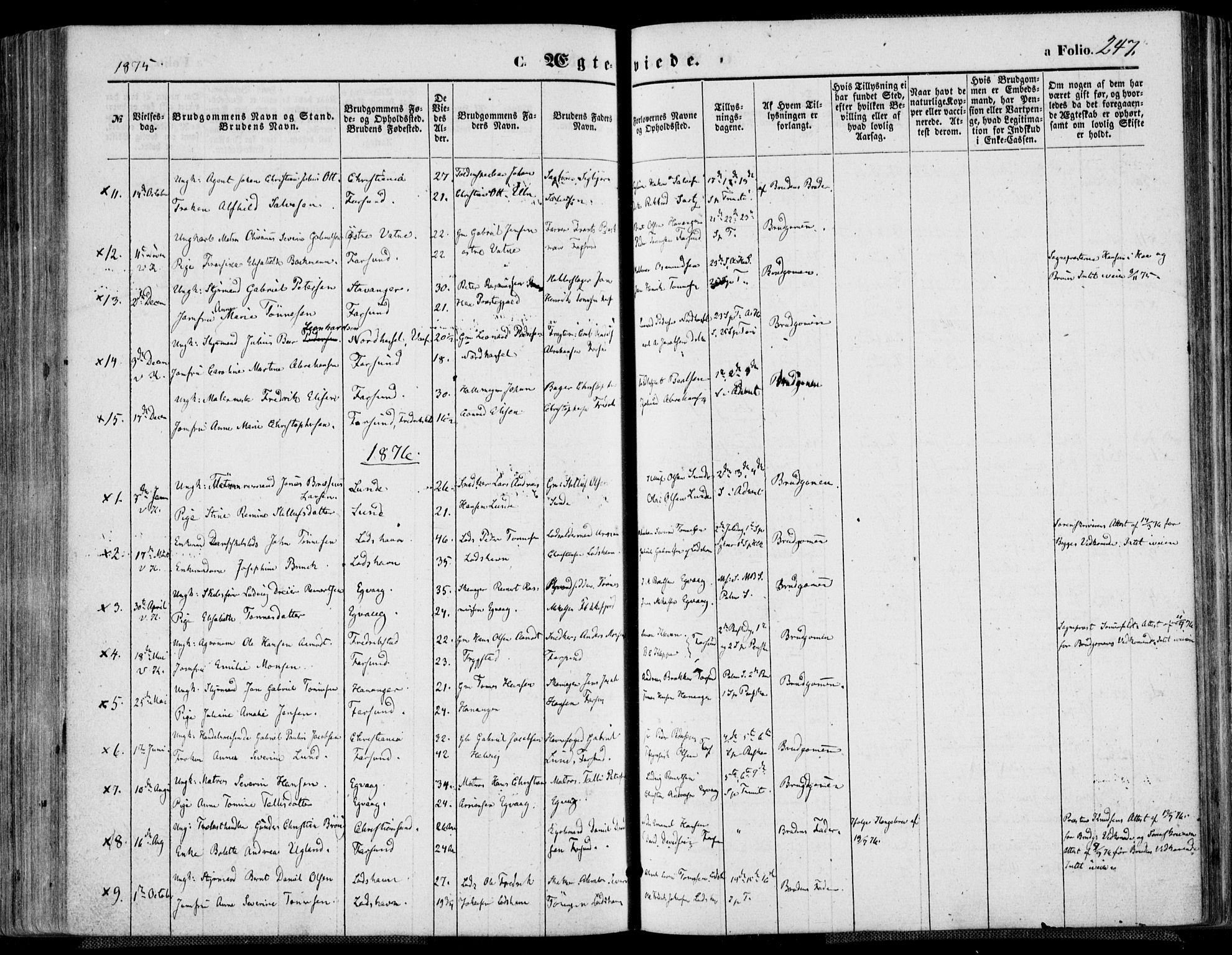 Farsund sokneprestkontor, SAK/1111-0009/F/Fa/L0005: Parish register (official) no. A 5, 1863-1886, p. 247