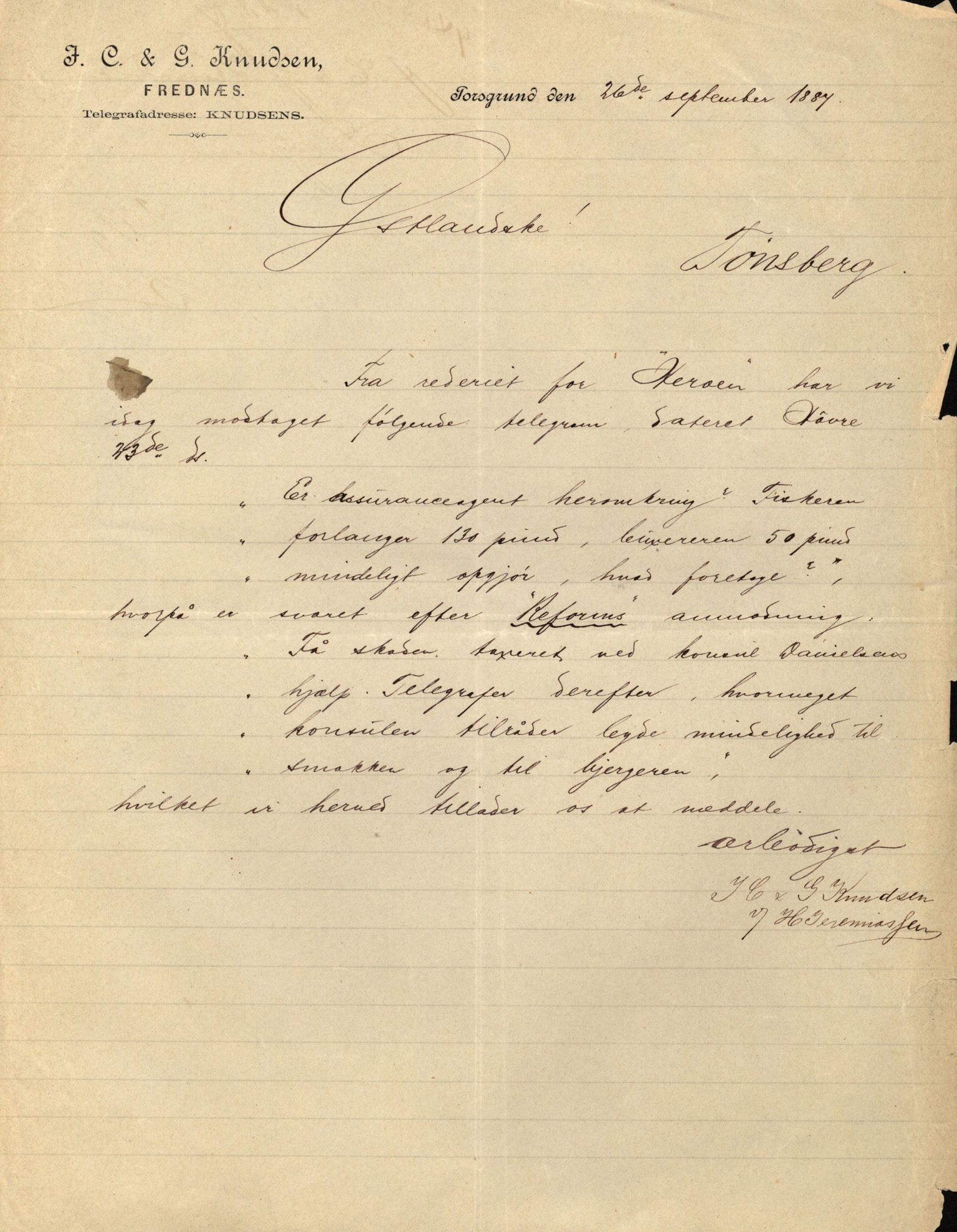 Pa 63 - Østlandske skibsassuranceforening, VEMU/A-1079/G/Ga/L0020/0005: Havaridokumenter / Johannes Rød, Ocean, Saphir, 1887, p. 19