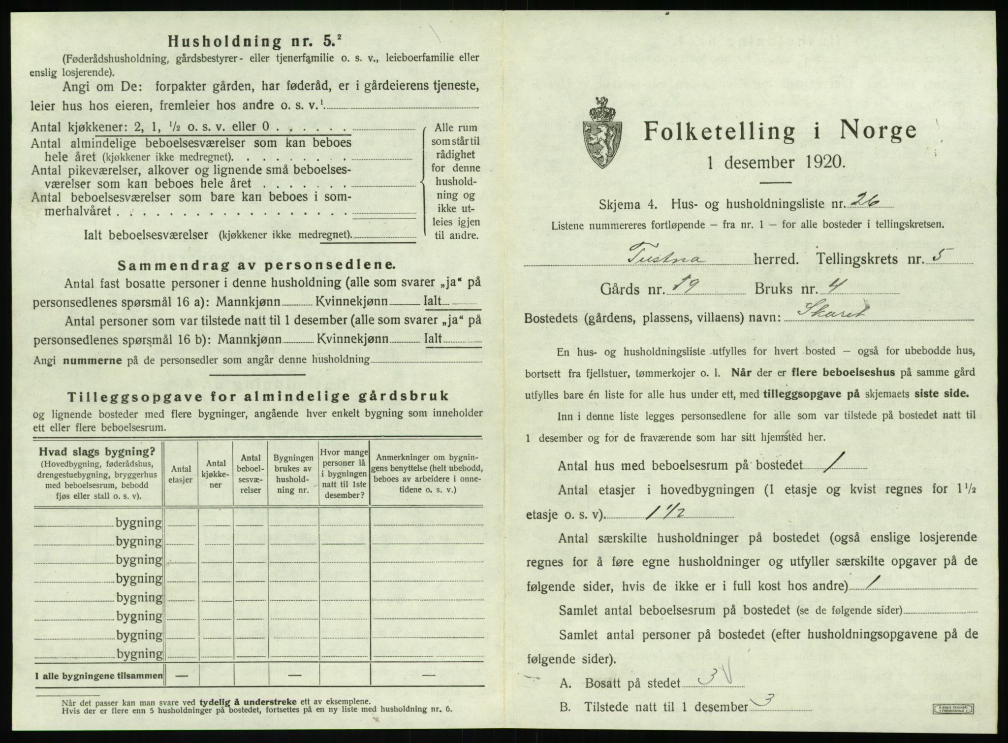 SAT, 1920 census for Tustna, 1920, p. 381