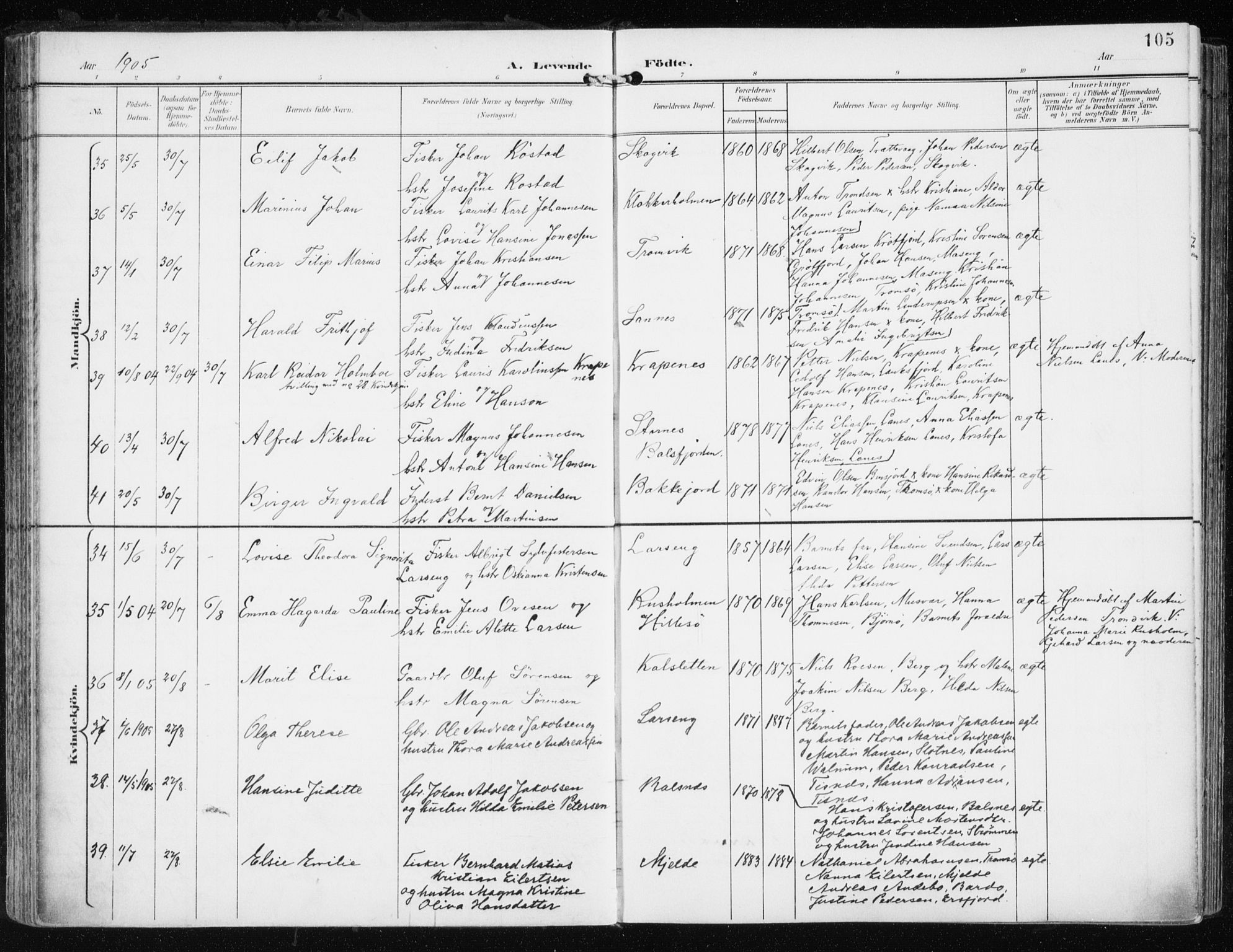 Tromsøysund sokneprestkontor, AV/SATØ-S-1304/G/Ga/L0006kirke: Parish register (official) no. 6, 1897-1906, p. 105