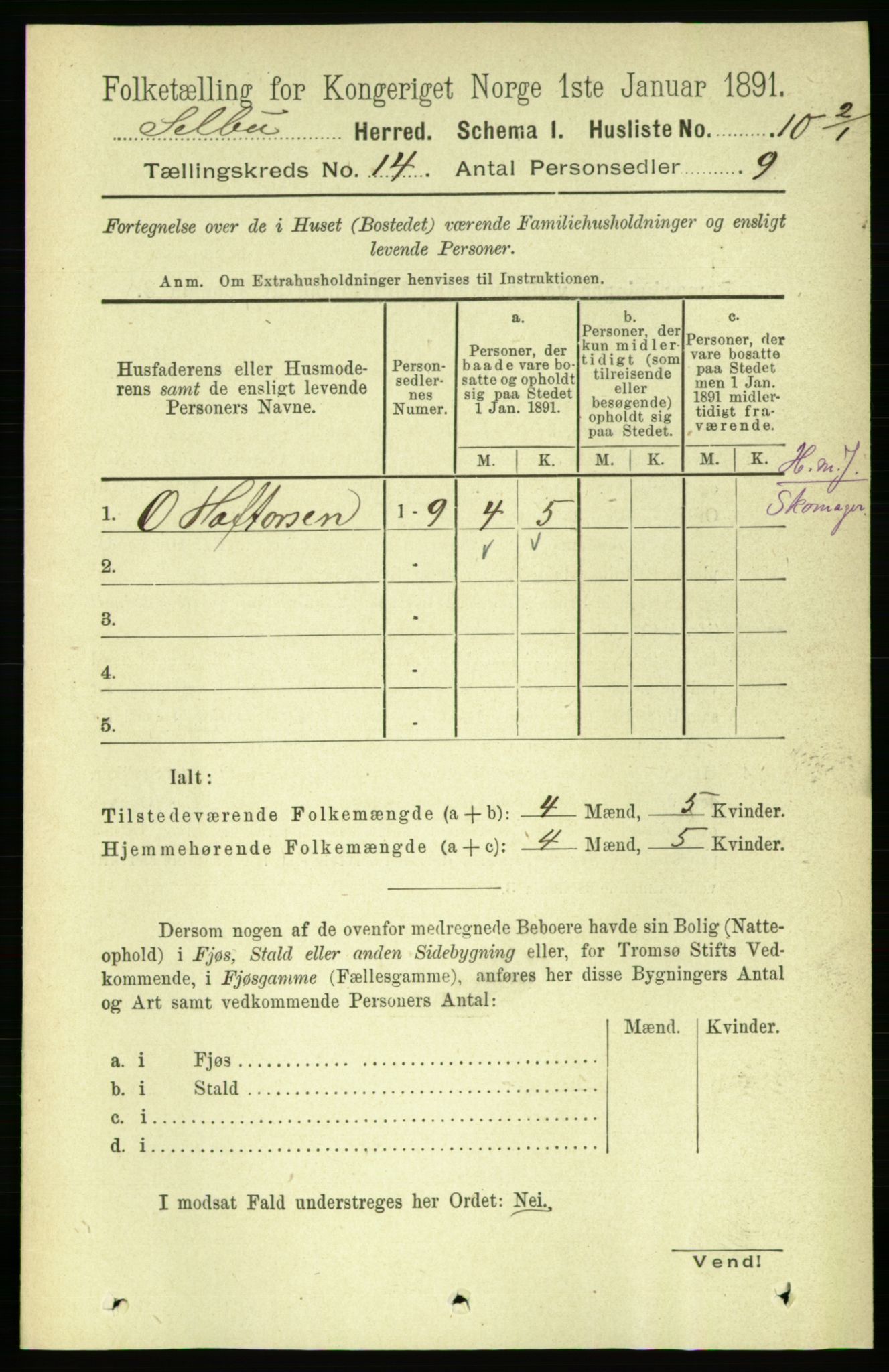 RA, 1891 census for 1664 Selbu, 1891, p. 5025