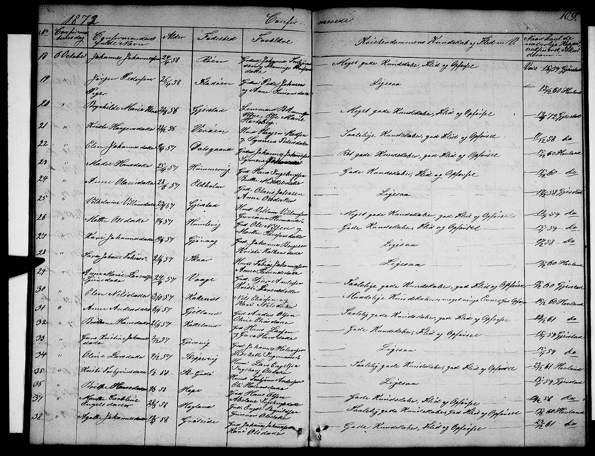 Tysnes sokneprestembete, SAB/A-78601/H/Hab: Parish register (copy) no. B 1, 1855-1877, p. 109