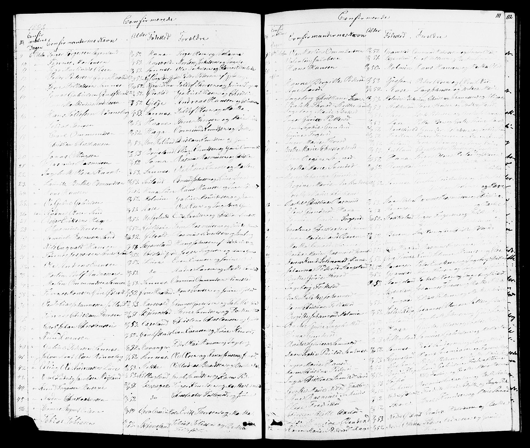 Høyland sokneprestkontor, SAST/A-101799/001/30BB/L0001: Parish register (copy) no. B 1, 1854-1873, p. 111