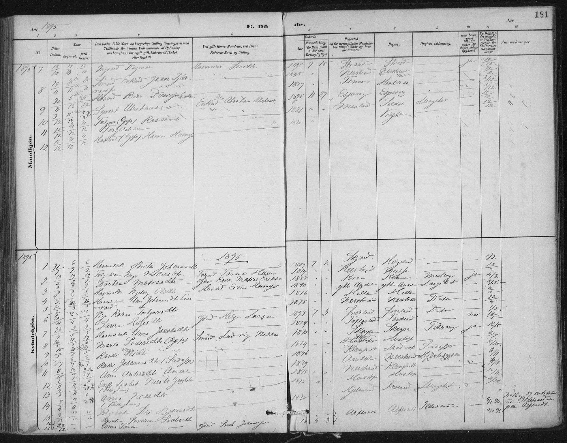 Nedstrand sokneprestkontor, SAST/A-101841/01/IV: Parish register (official) no. A 12, 1887-1915, p. 181