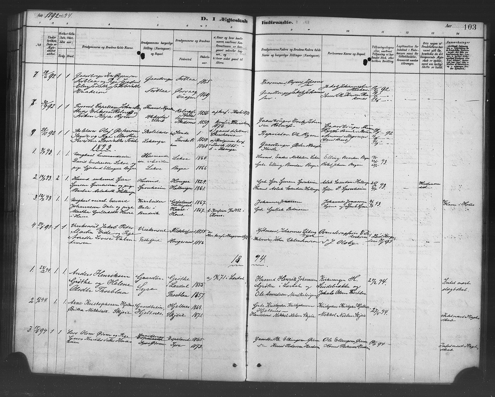 Ulvik sokneprestembete, AV/SAB-A-78801/H/Haa: Parish register (official) no. B 1, 1878-1897, p. 103