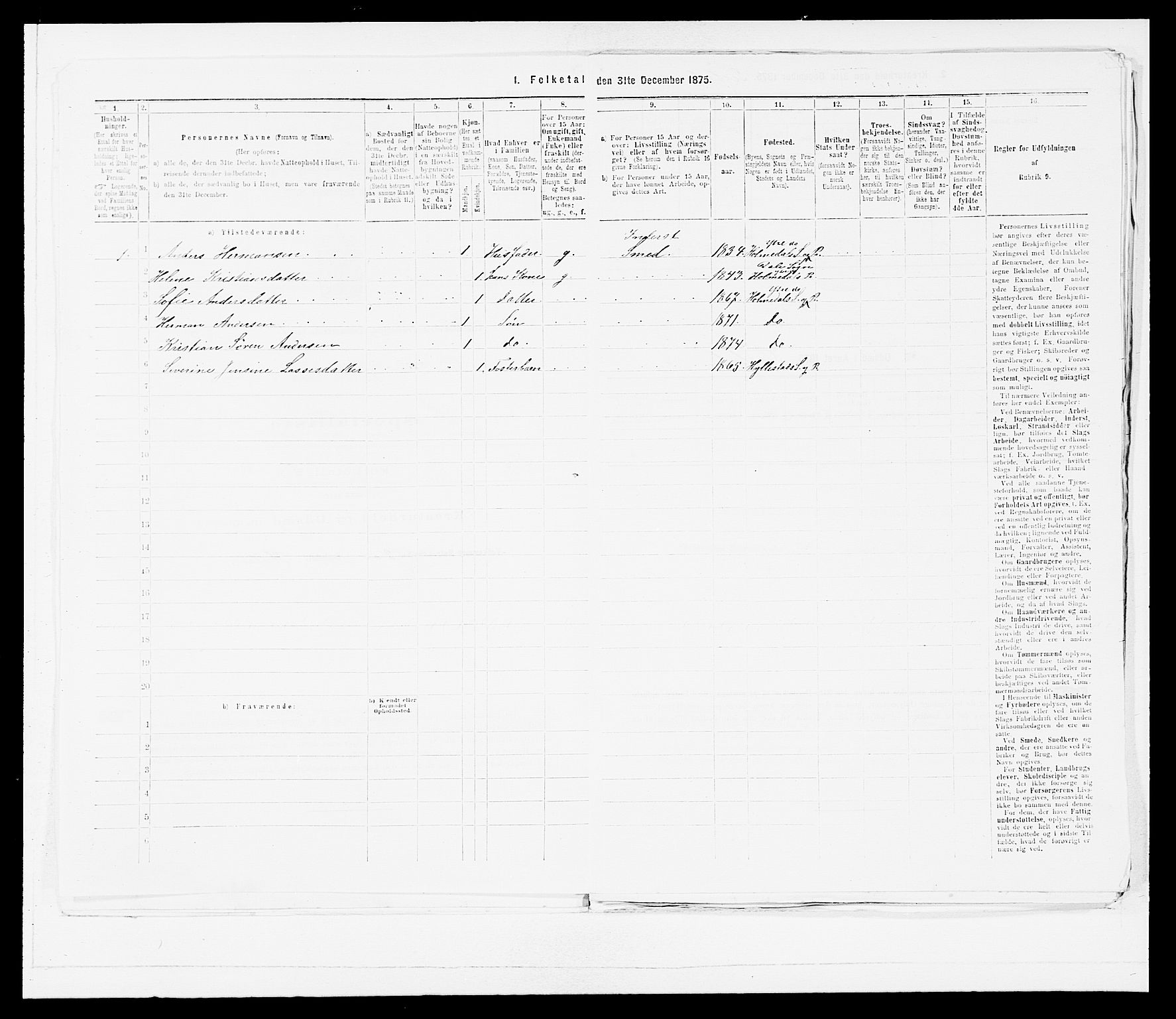 SAB, 1875 census for 1429P Ytre Holmedal, 1875, p. 54