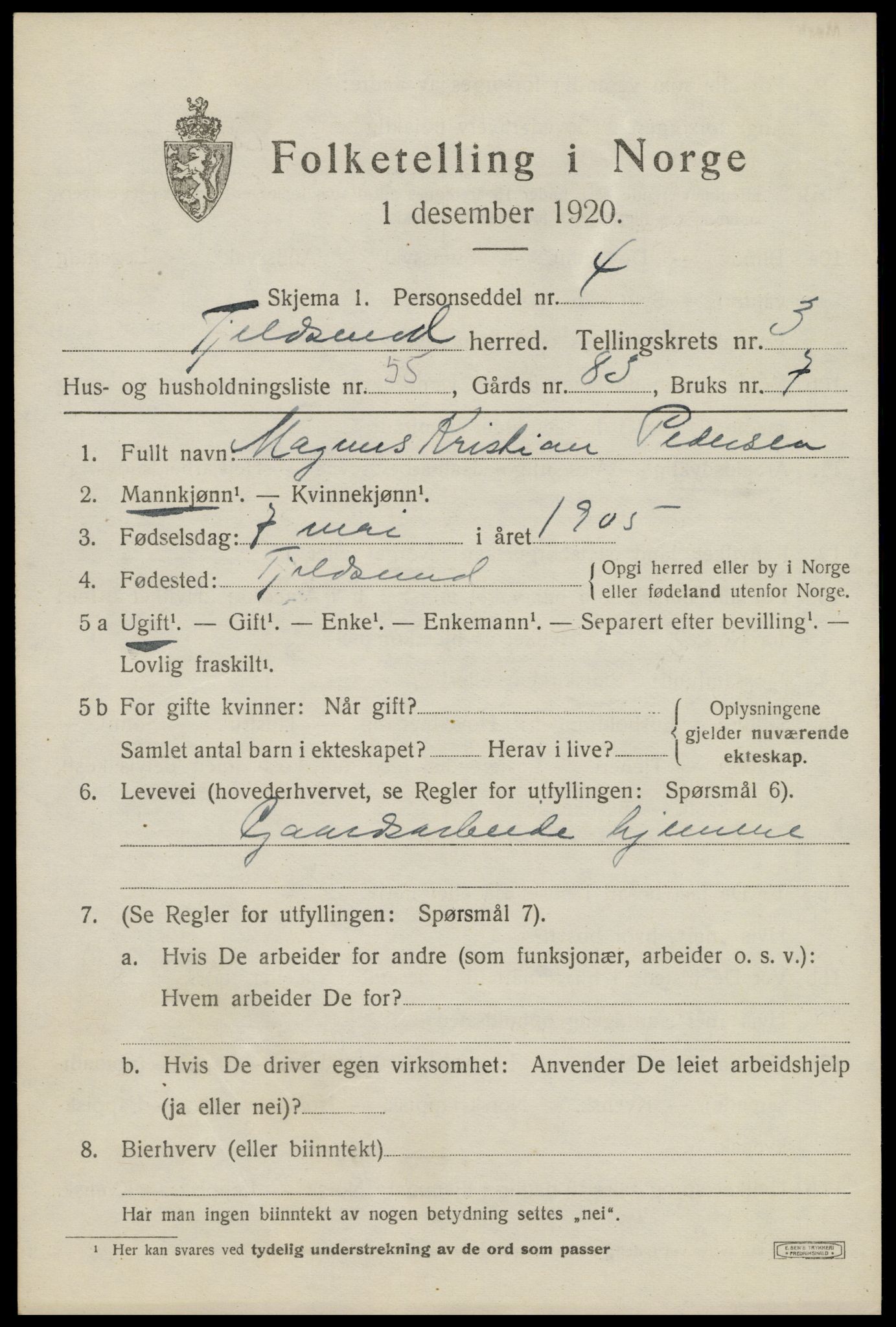 SAT, 1920 census for Tjeldsund, 1920, p. 2284