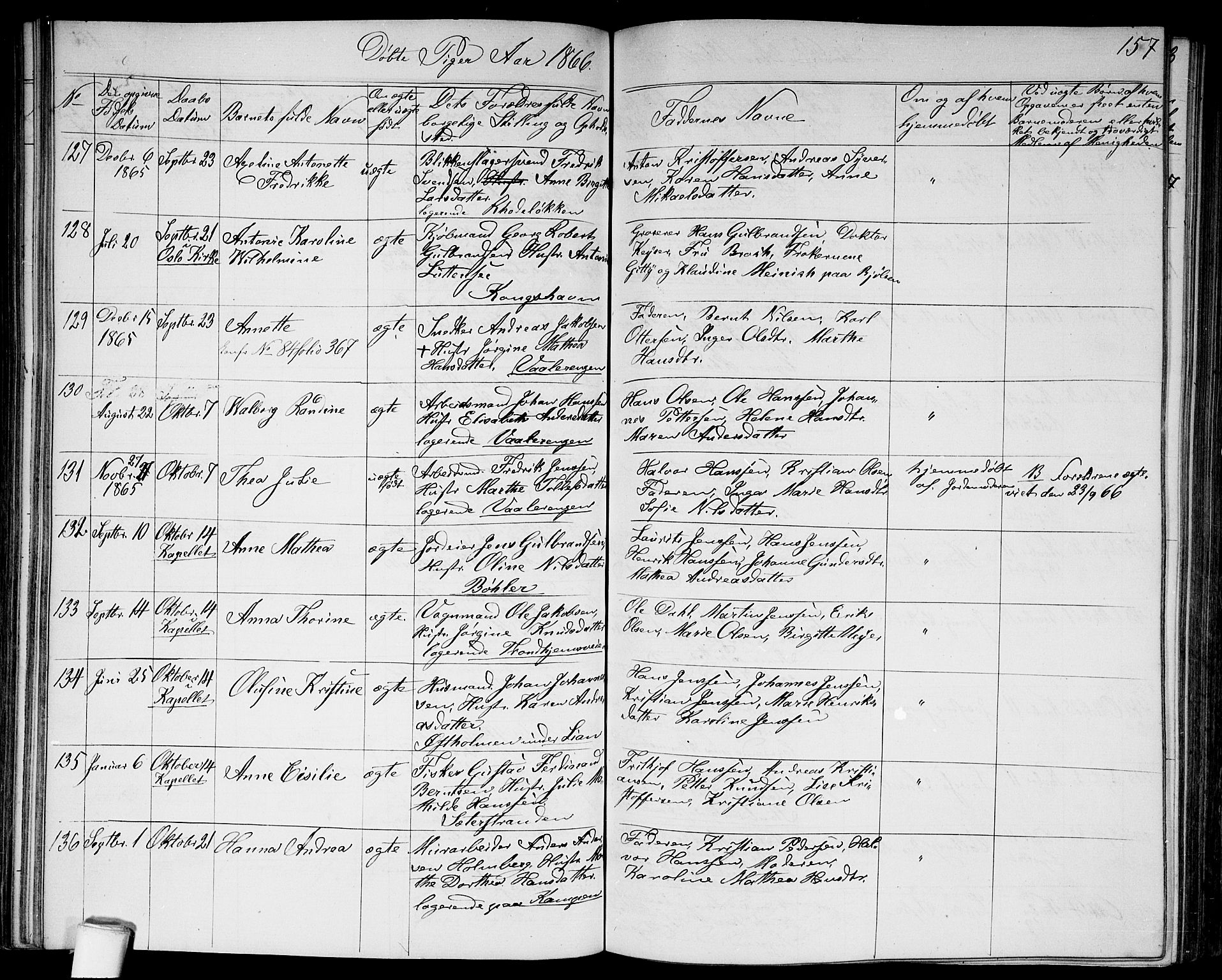 Østre Aker prestekontor Kirkebøker, AV/SAO-A-10840/G/Ga/L0002: Parish register (copy) no. I 2, 1861-1867, p. 157