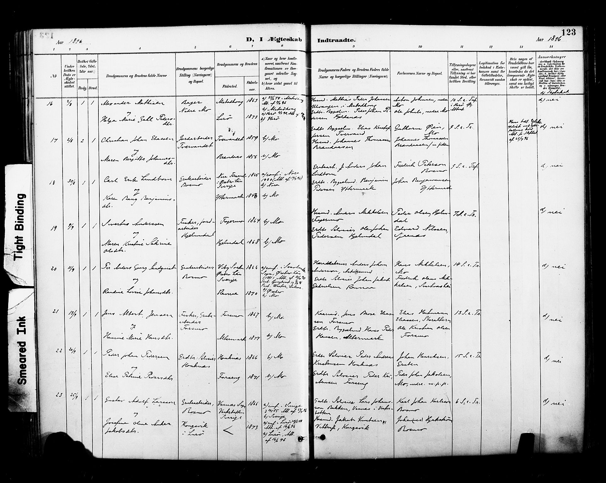 Ministerialprotokoller, klokkerbøker og fødselsregistre - Nordland, AV/SAT-A-1459/827/L0401: Parish register (official) no. 827A13, 1887-1905, p. 123