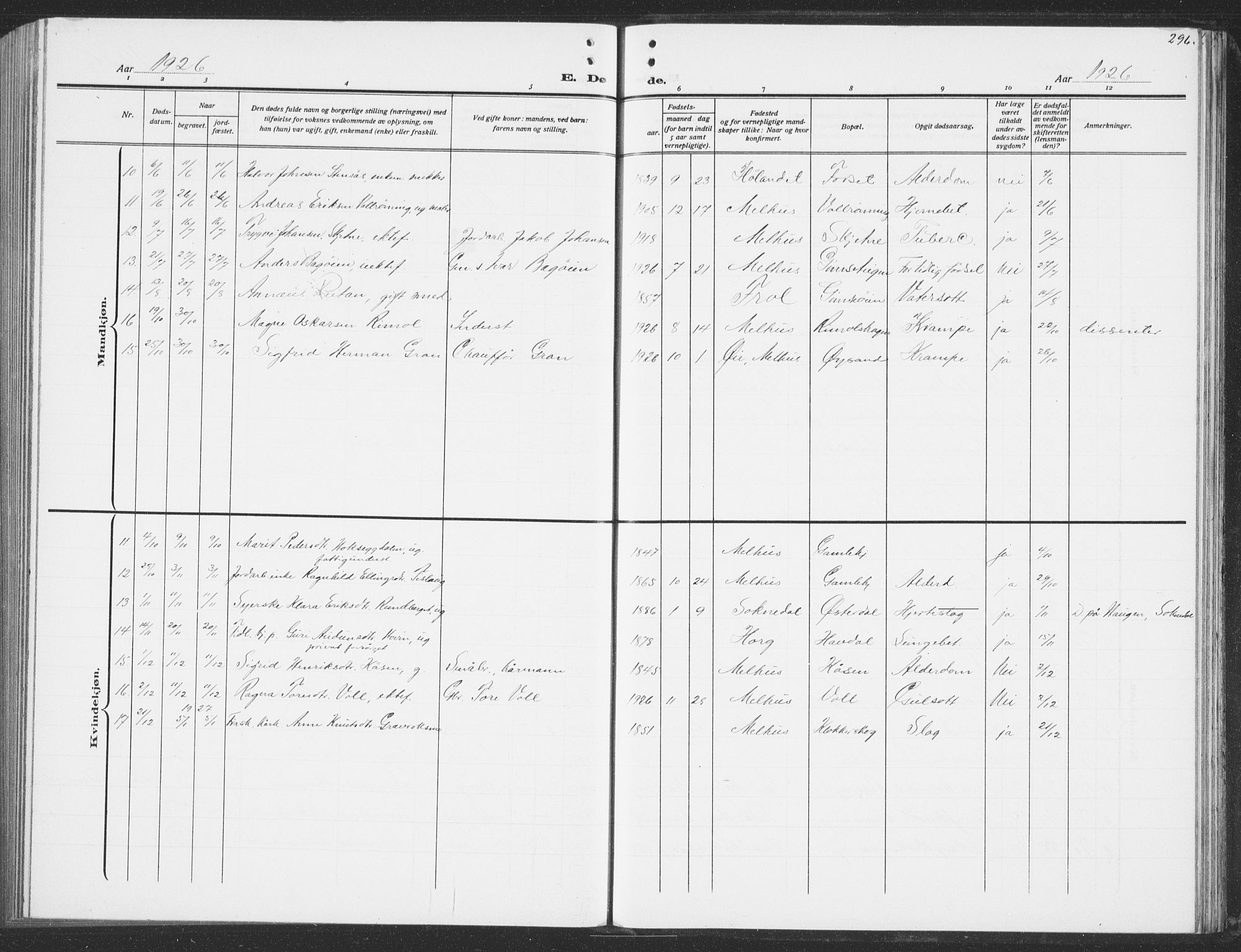 Ministerialprotokoller, klokkerbøker og fødselsregistre - Sør-Trøndelag, AV/SAT-A-1456/691/L1095: Parish register (copy) no. 691C06, 1912-1933, p. 296