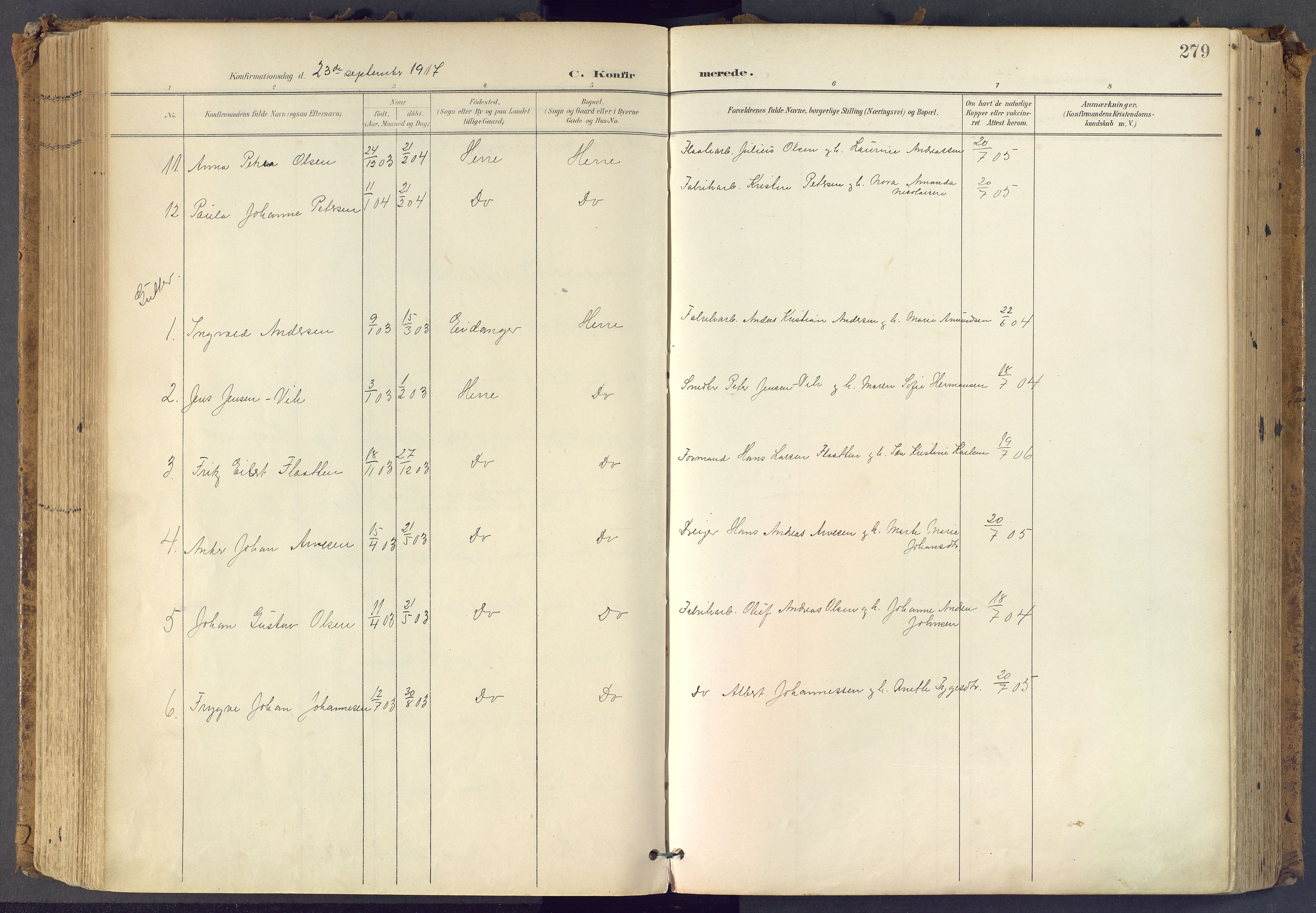 Bamble kirkebøker, SAKO/A-253/F/Fa/L0009: Parish register (official) no. I 9, 1901-1917, p. 279