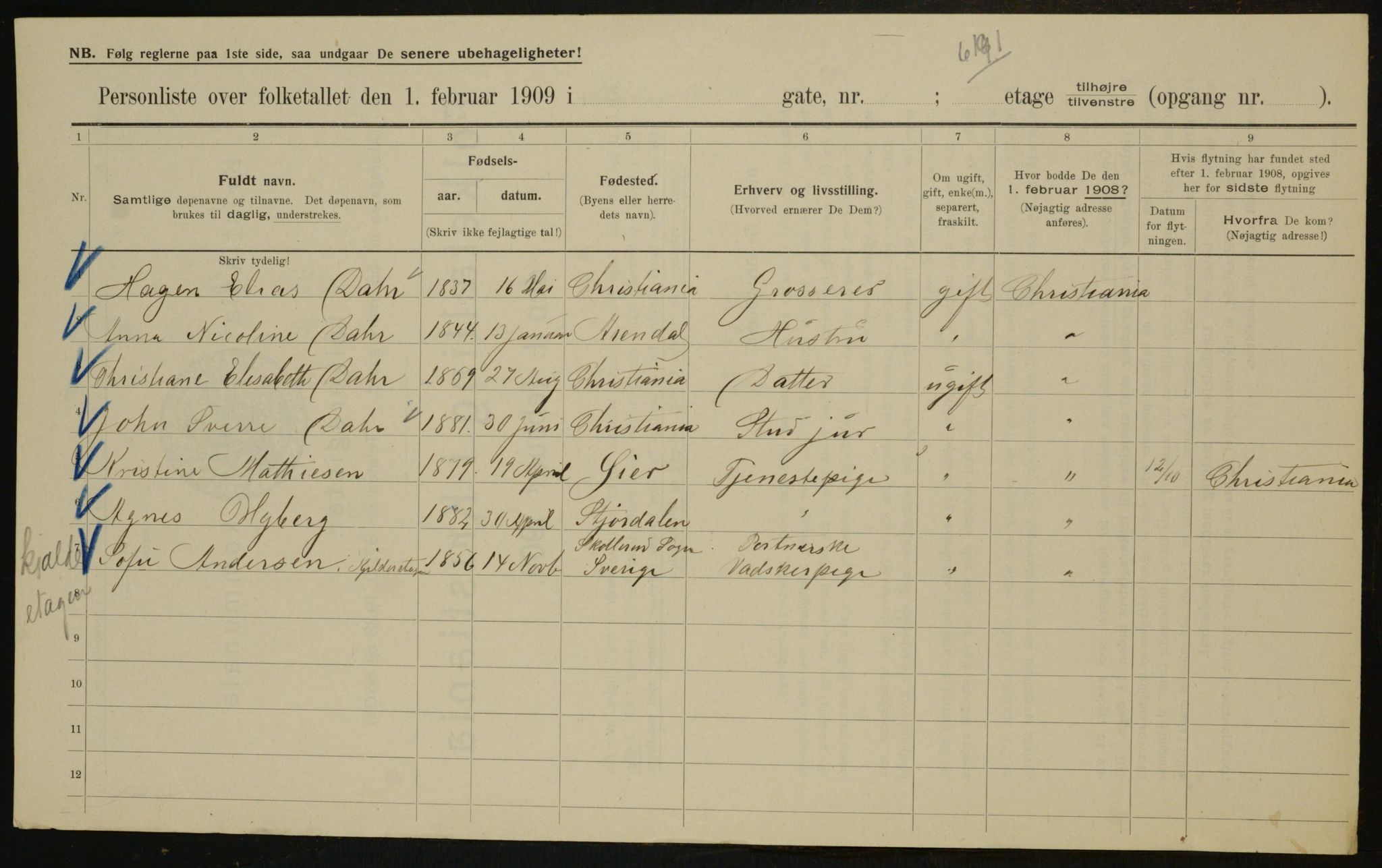 OBA, Municipal Census 1909 for Kristiania, 1909, p. 75284