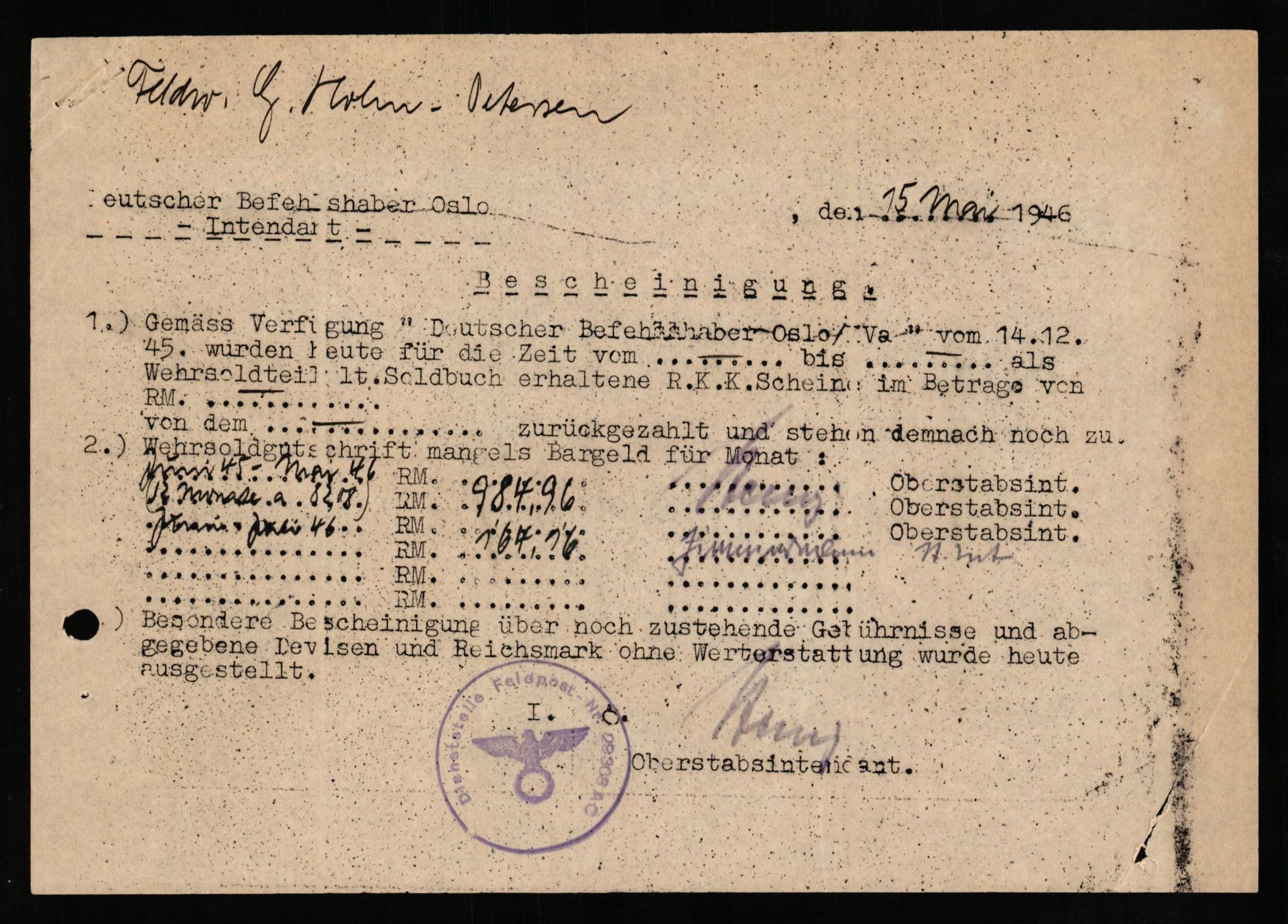 Forsvaret, Forsvarets overkommando II, AV/RA-RAFA-3915/D/Db/L0013: CI Questionaires. Tyske okkupasjonsstyrker i Norge. Tyskere., 1945-1946, p. 411